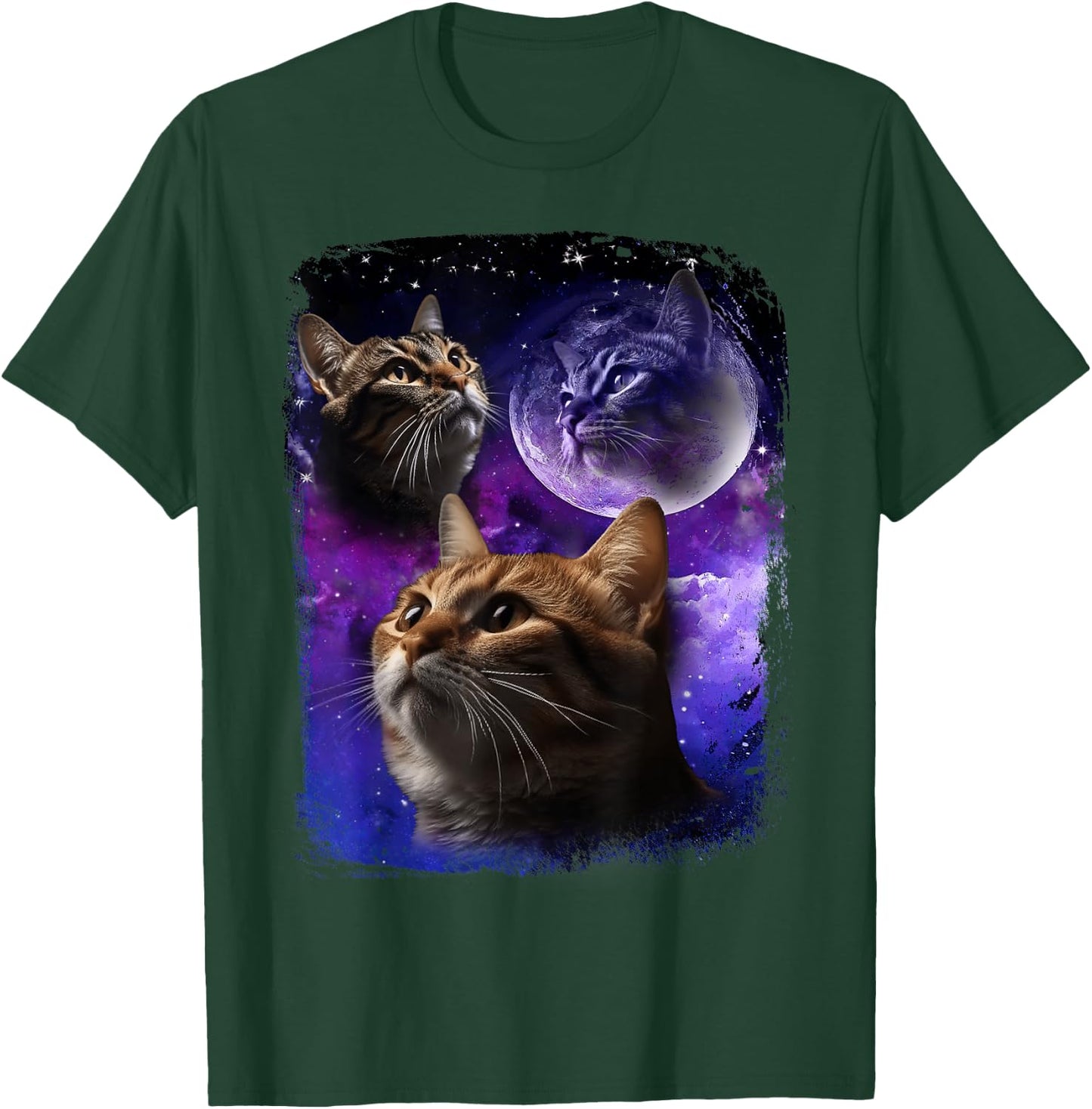 Cat Howling at Moon Galaxy Funny Three Cats Howl wolf meme Men Women T-Shirt - T-Shirt | Forest