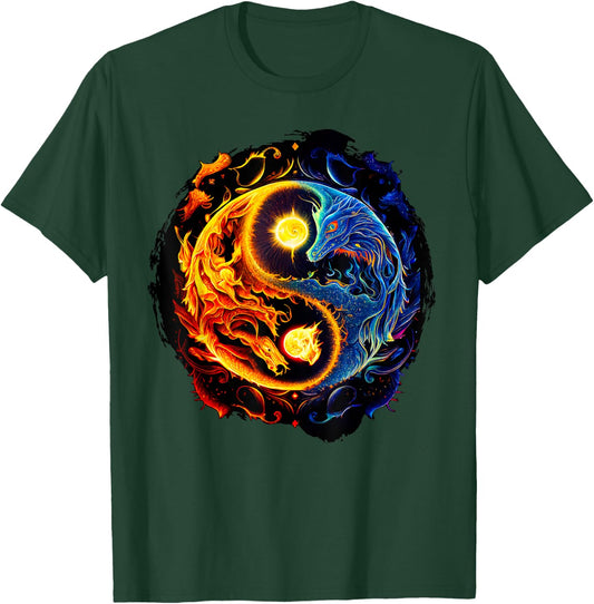 Yin Yang Dragons Fire & Water T-Shirt - T-Shirt | Forest