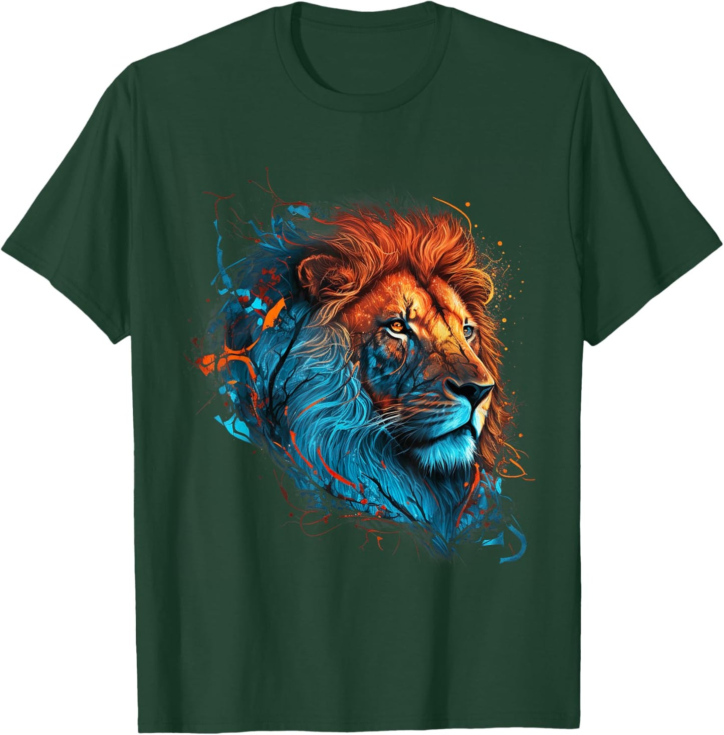 Roaring Colors - Lion Graphic Design with a Vibrant Twist Small T-Shirt - T-Shirt | Forest