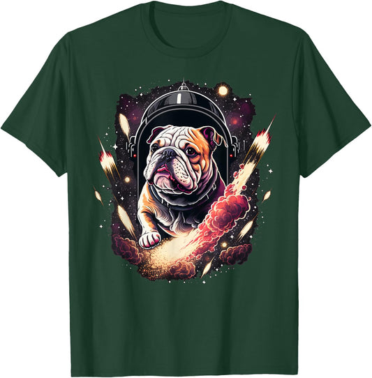 Outer Space Bulldog on Galaxy Astronaut Bulldog T-Shirt - T-Shirt | Forest