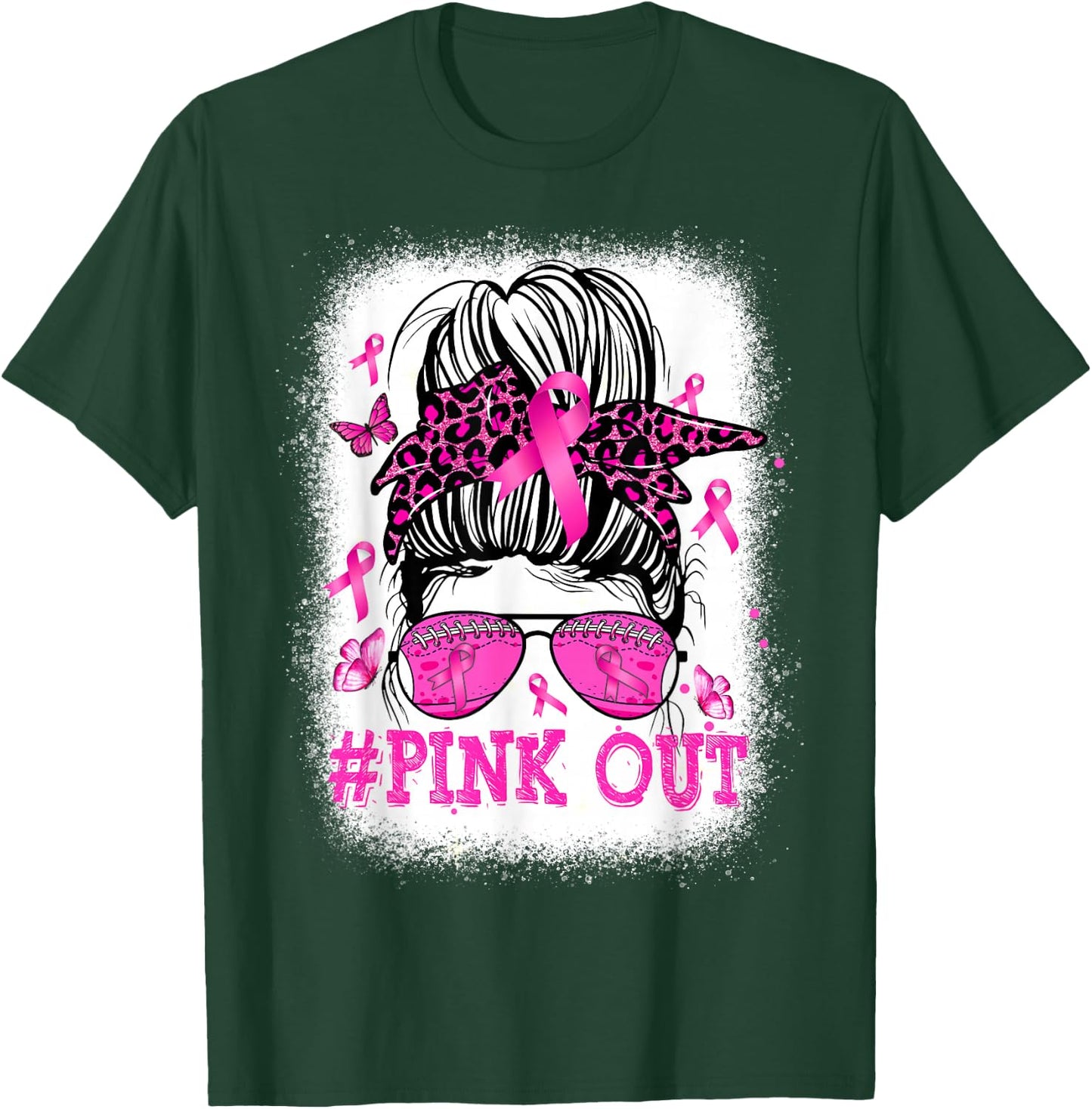 Bleached Pink Out Messy Bun Football Breast Cancer Awareness T-Shirt - T-Shirt | Forest