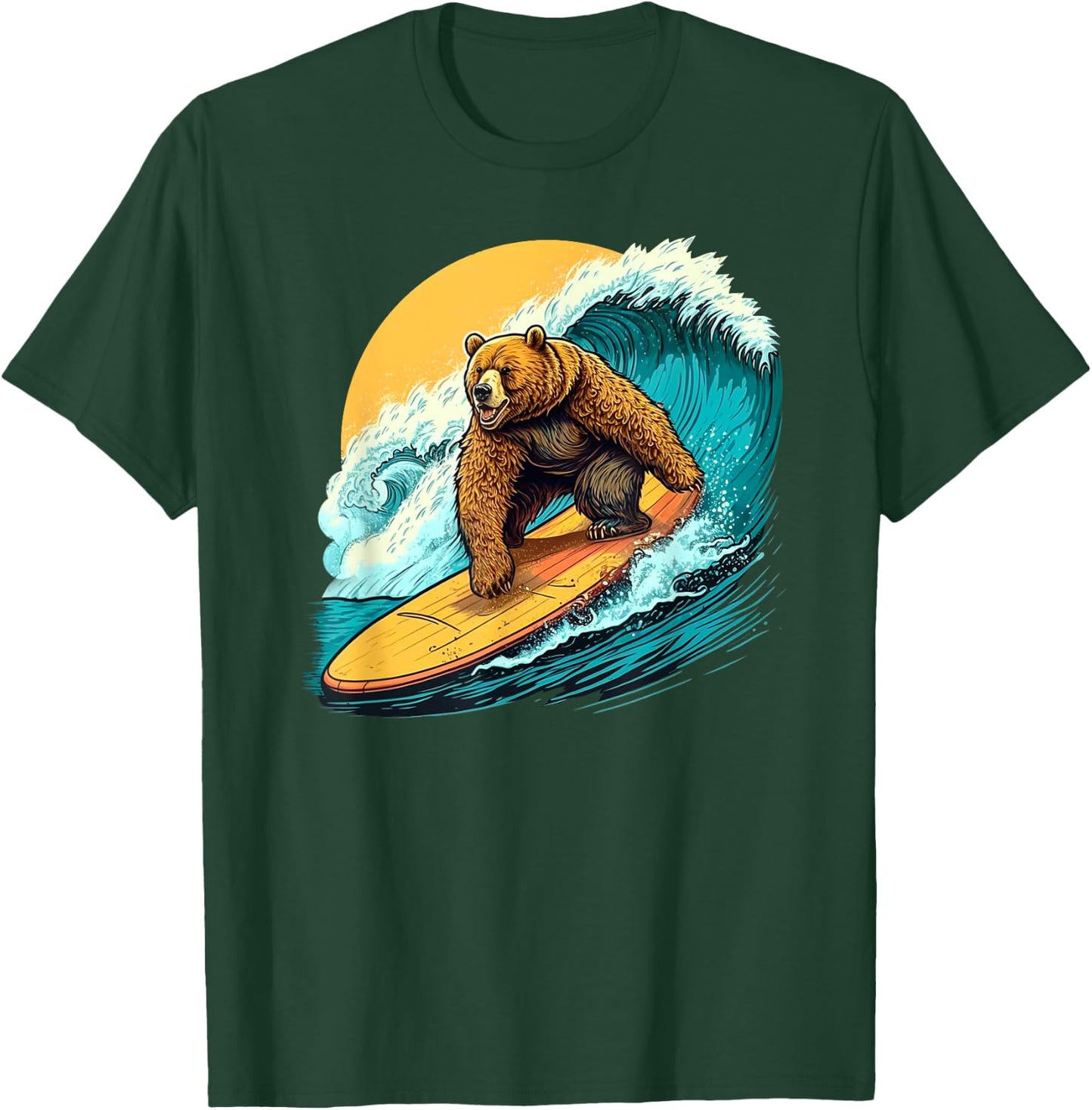 Cool Bear Surfing on Surfboard Hang Ten Surf Waves Sun Ocean T-Shirt - T-Shirt | Forest