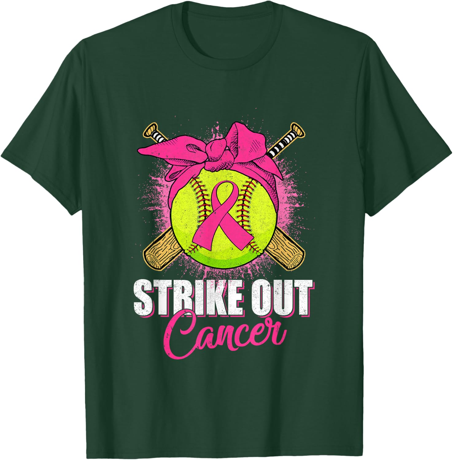 Strike Out Breast Cancer Awareness Softball Pink Ribbon T-Shirt - T-Shirt | Forest