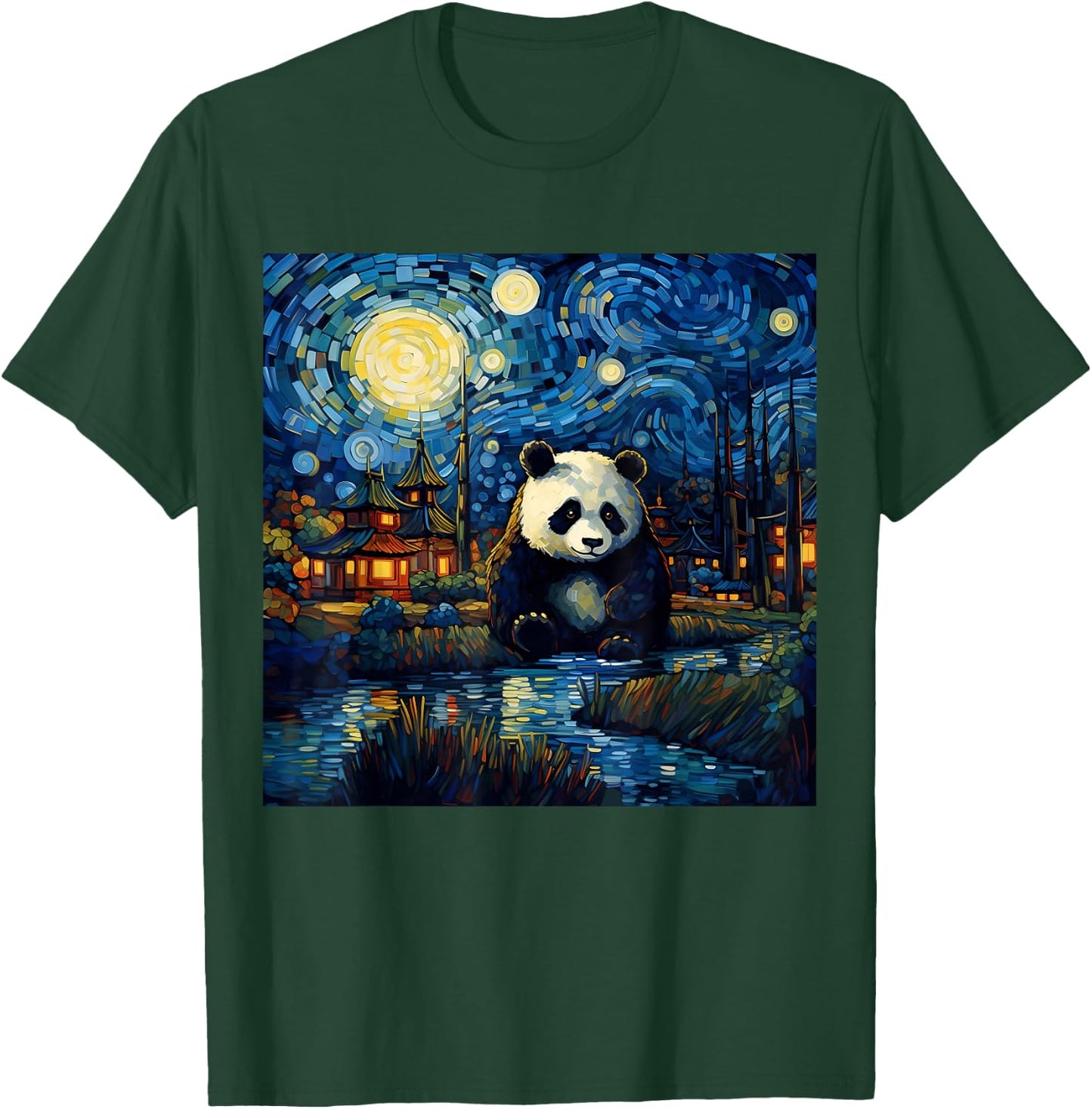 Surreal Starry Night Aesthetic Panda T-Shirt - T-Shirt | Forest