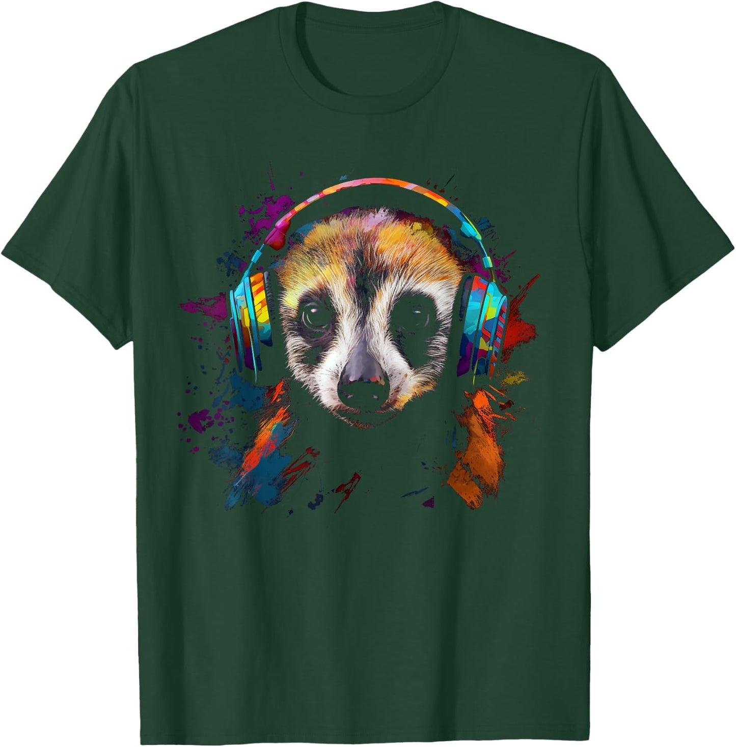 Meerkat Animal Music Art - Colourful Headphones Meerkat T-Shirt - T-Shirt | Forest
