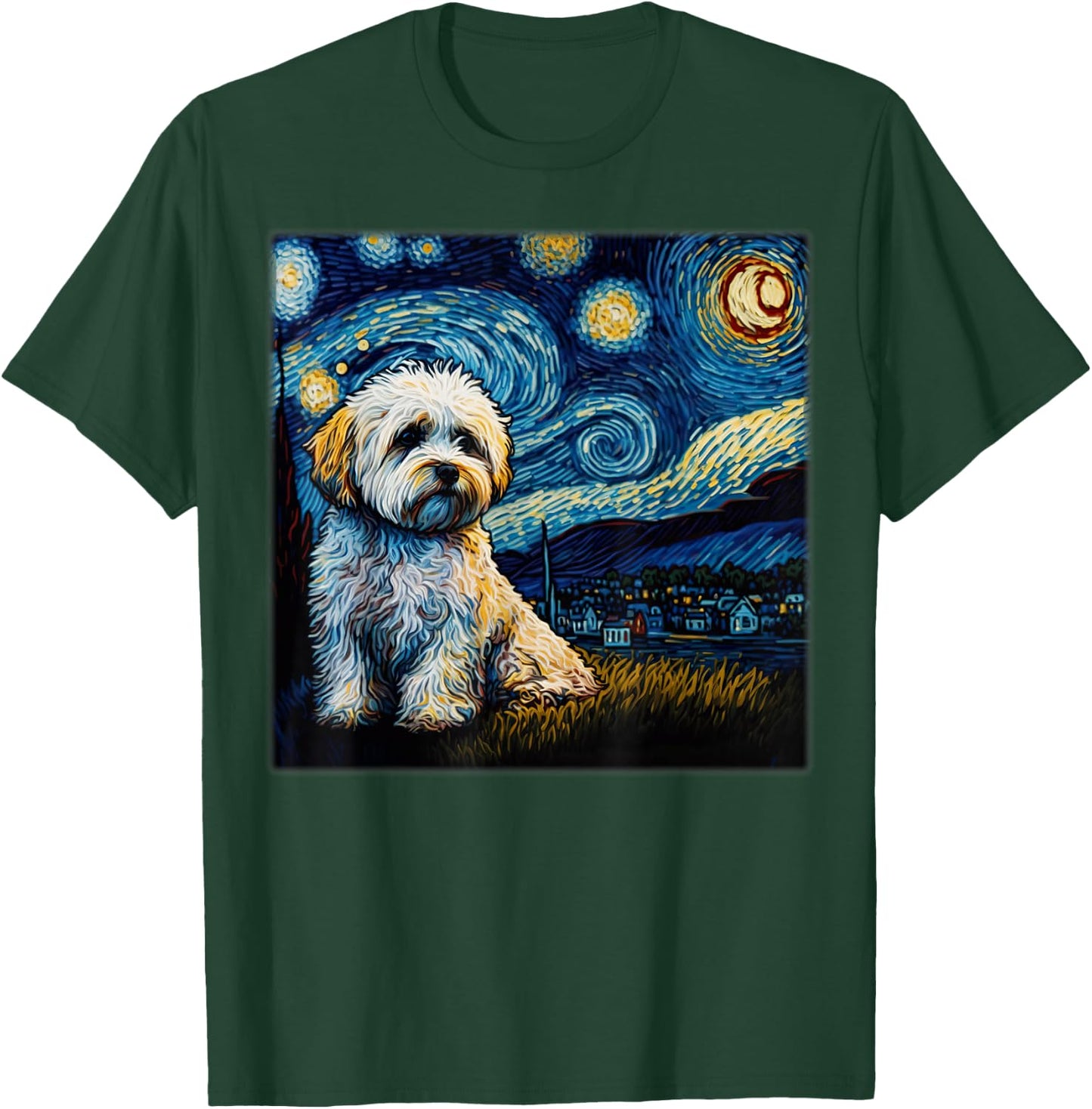 Surrealism Starry Night Shichon dog T-Shirt - T-Shirt | Forest