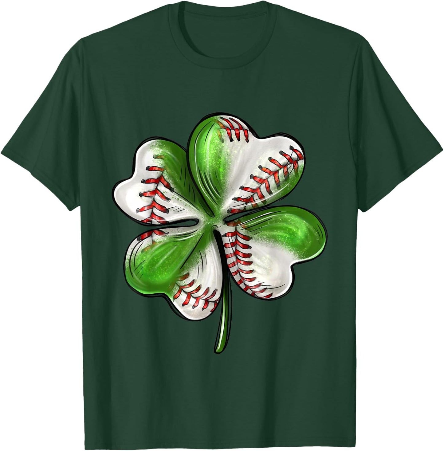 Baseball Shamrock St Patrick's Day Clover With Baseball Love T-Shirt - T-Shirt | Forest