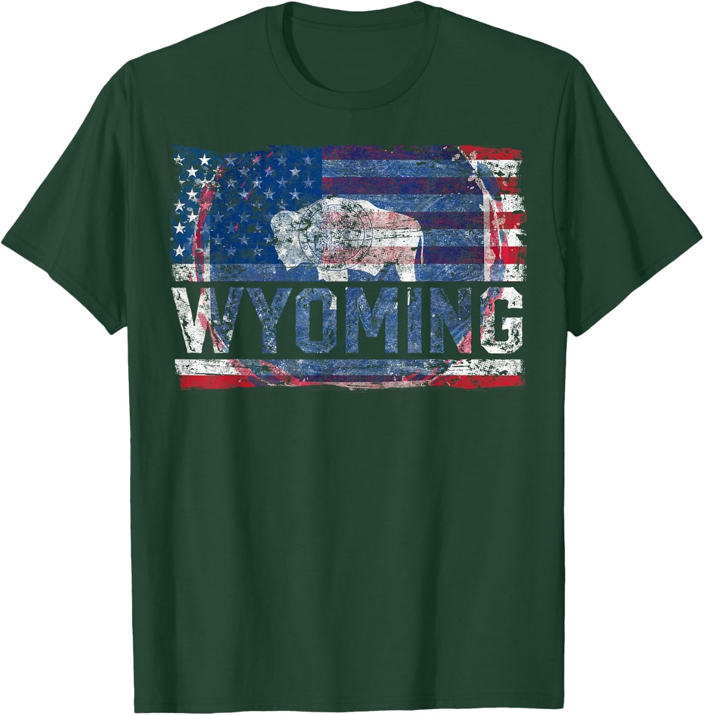 Vintage Wyoming Cowboy State US Flag Buffalo National Parks T-Shirt - T-Shirt | Forest