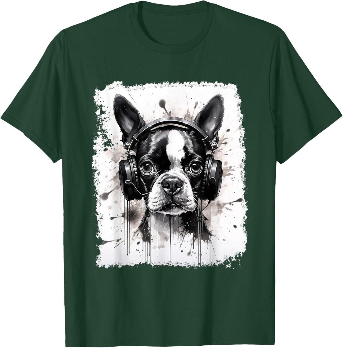 Dog Boston Terrier Music T-Shirt - T-Shirt | Forest