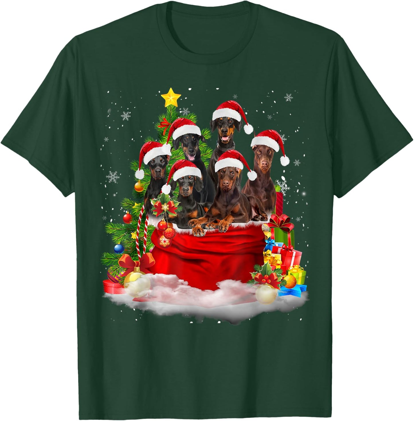 Doberman Pinscher Christmas Santa Claus Bag Christmas Pajama T-Shirt - T-Shirt | Forest