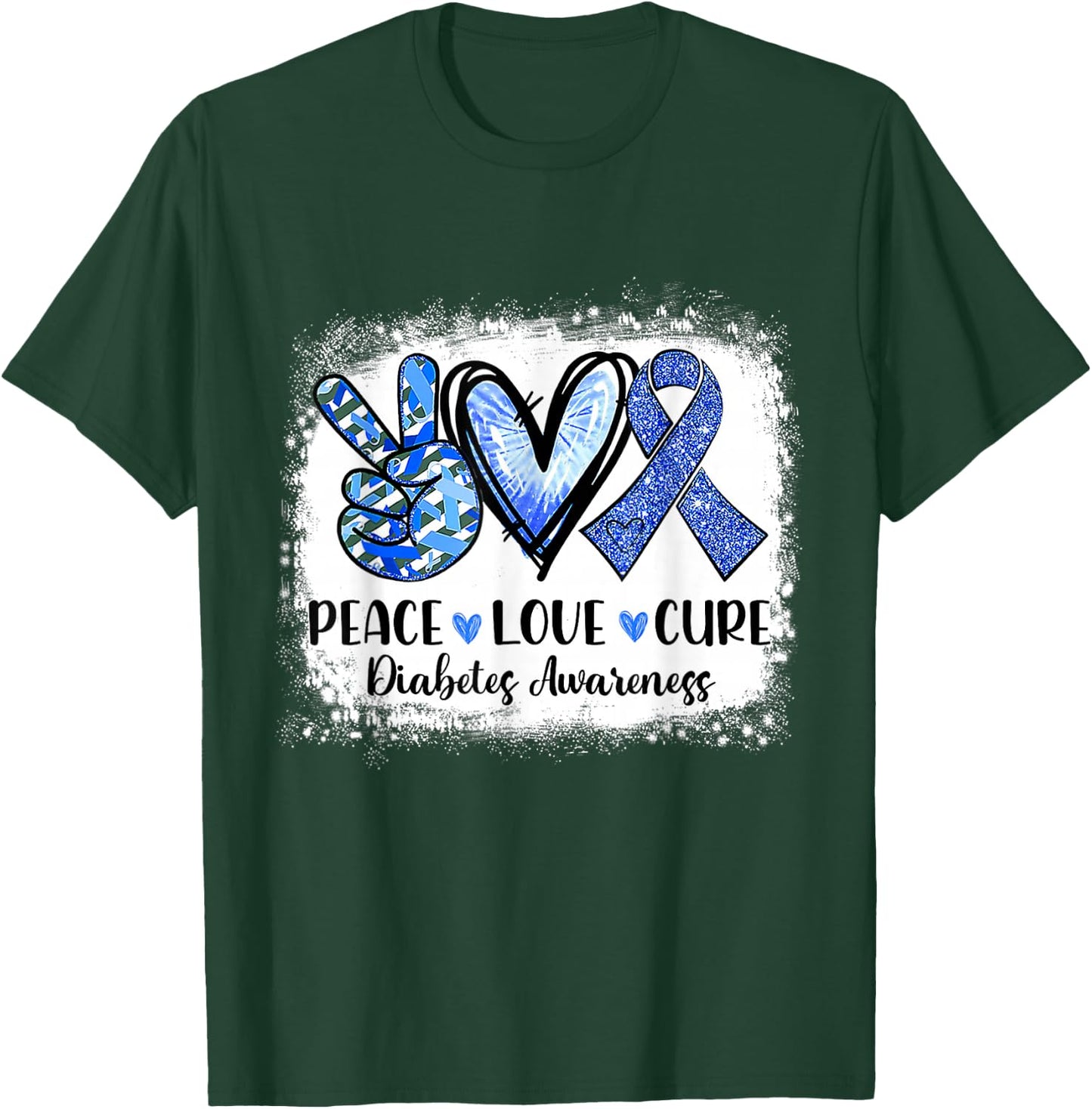 Peace Love Cure Type 1 Diabetes Awareness T1d Blue Ribbon T-Shirt - T-Shirt | Forest