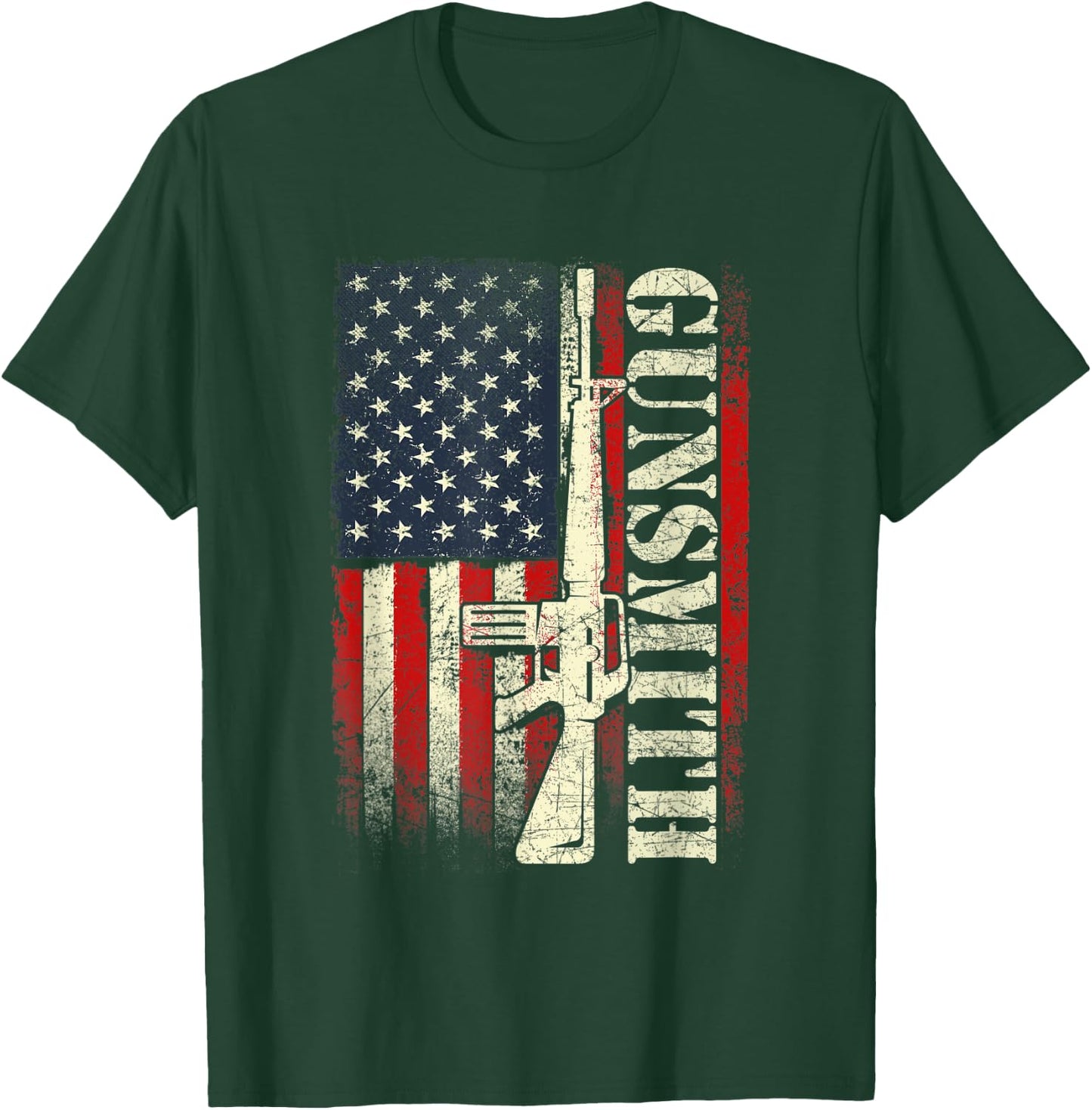 Gunsmith - USA American Flag Gunsmithing Gun Builder Rifle Men T-Shirt - T-Shirt | Forest