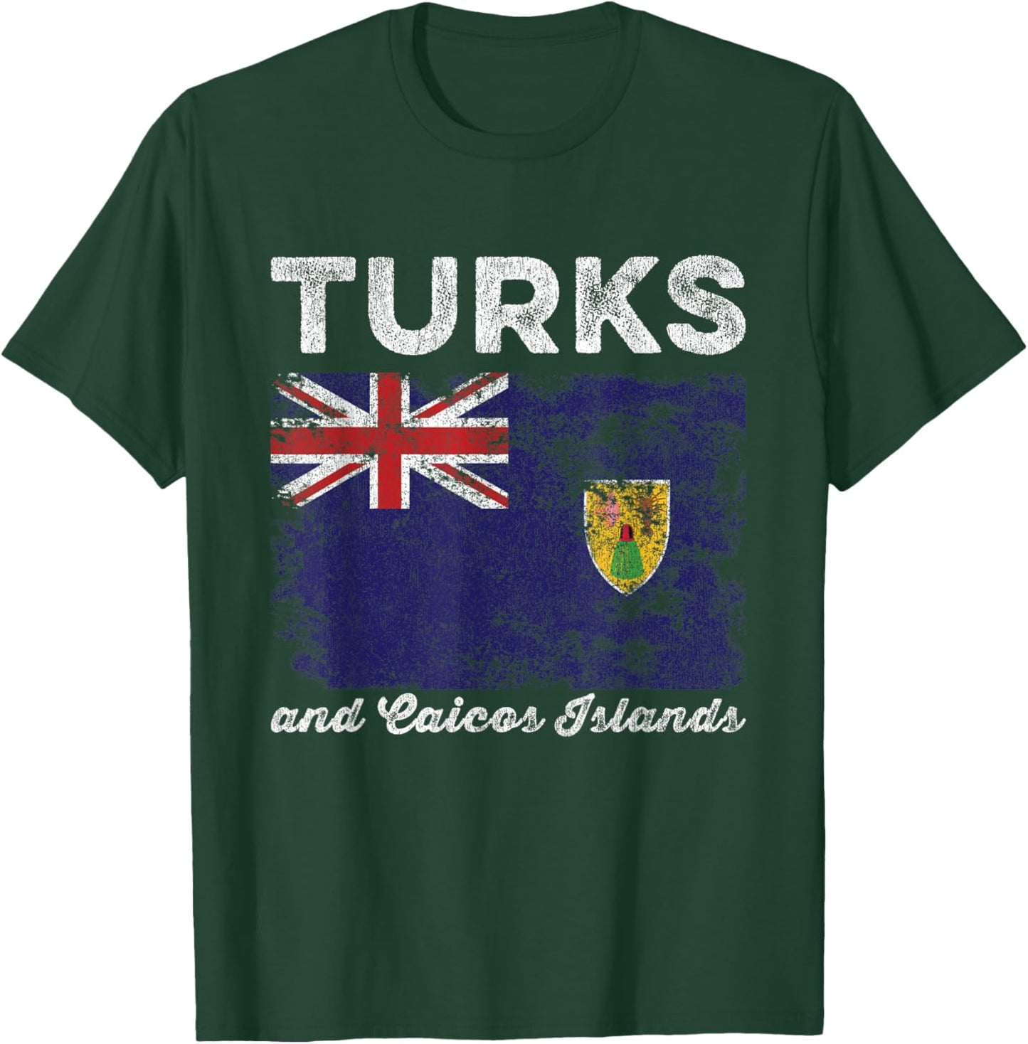 Turks and Caicos Islands Flag Distressed T-Shirt - T-Shirt | Forest