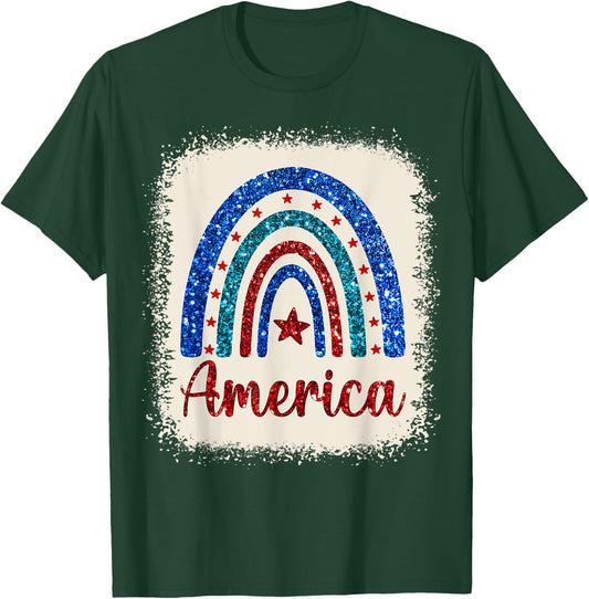 4th of July Patriotic Bleached Rainbow America USA Flag T-Shirt - T-Shirt | Forest