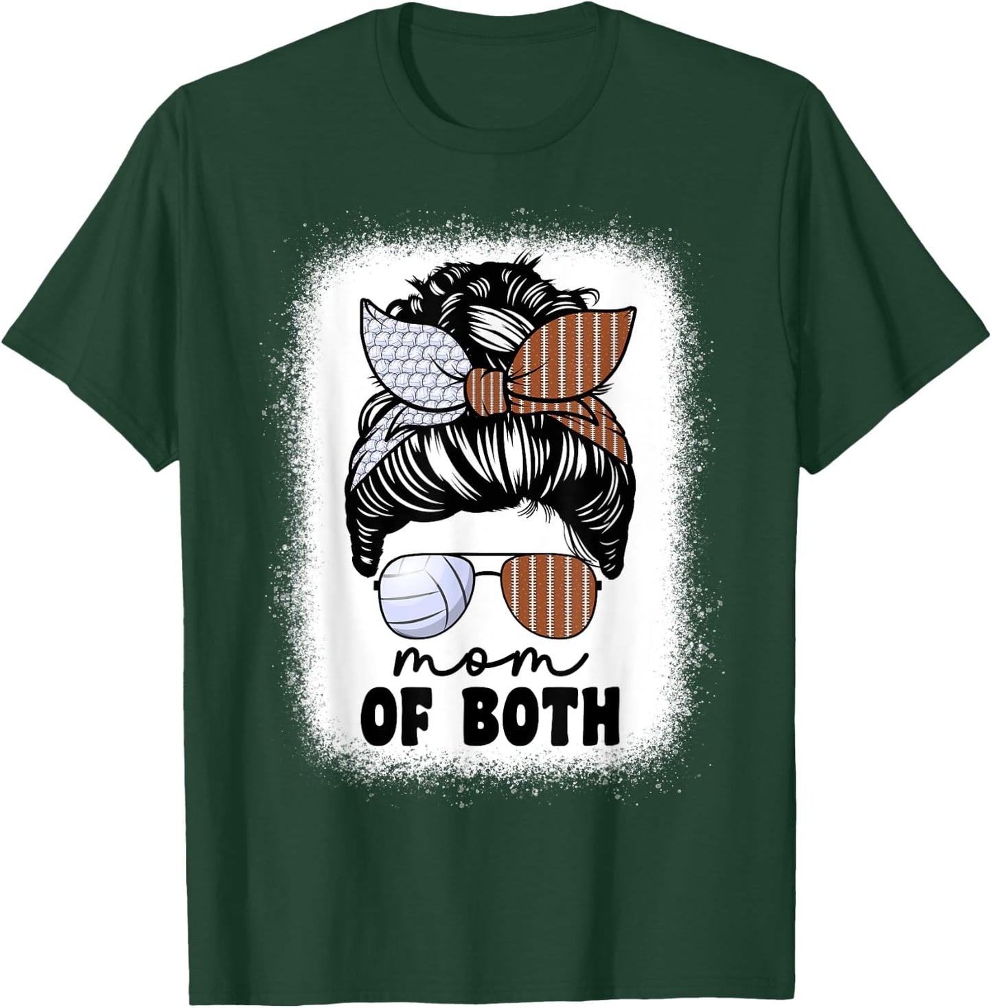 Mom Of Both Volleyball And Football Mom Messy Bun T-Shirt - T-Shirt | Forest