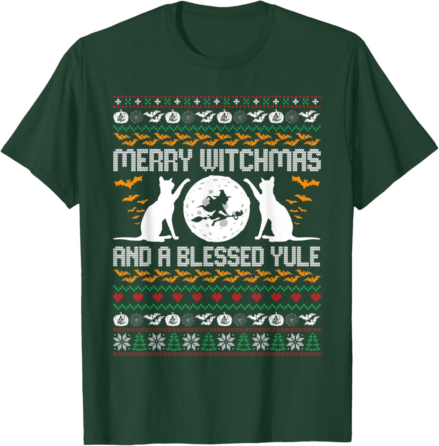Merry Witchmas Funny Cat Lover Christmas Ugly Xmas Sweater Women T-Shirt - T-Shirt | Forest