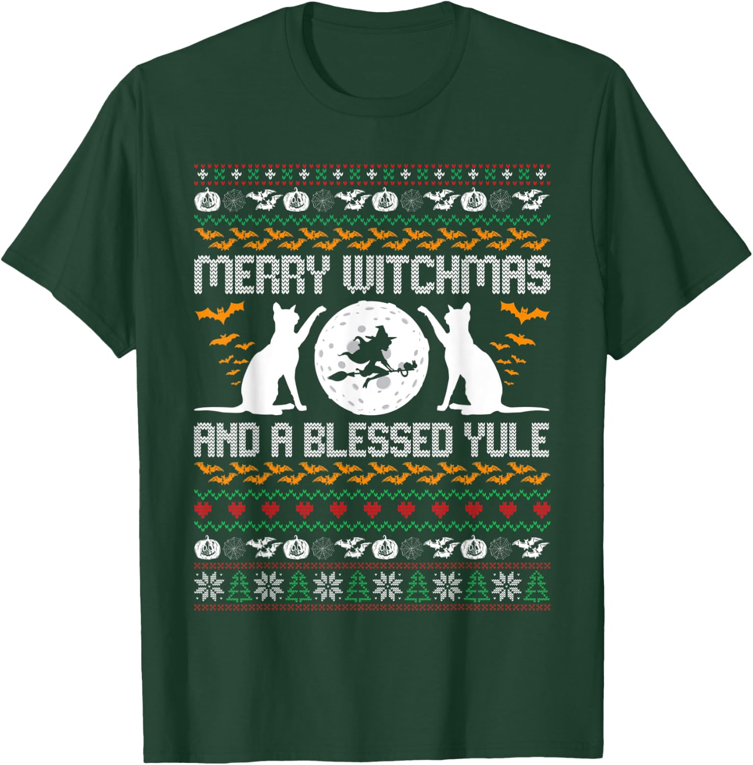 Merry Witchmas Funny Cat Lover Christmas Ugly Xmas Sweater Women T-Shirt - T-Shirt | Forest