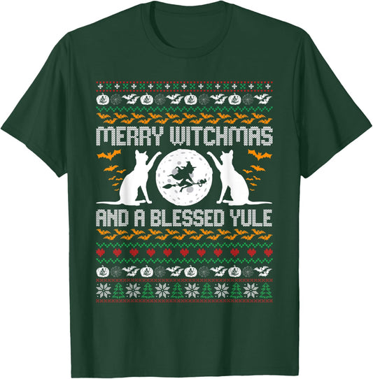Merry Witchmas Funny Cat Lover Christmas Ugly Xmas Sweater Women T-Shirt - T-Shirt | Forest