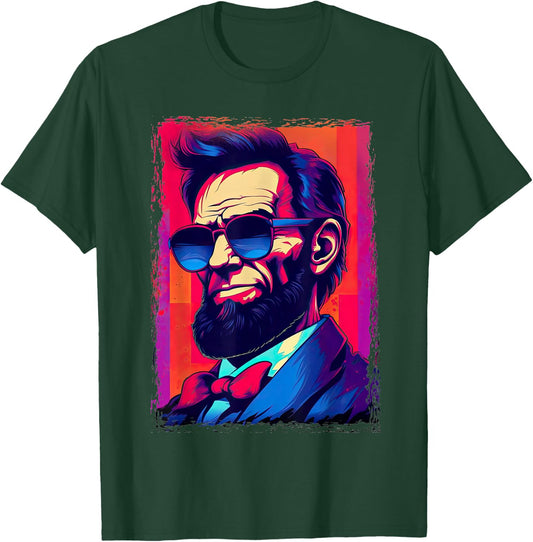 Funny Abe Lincoln Shirt Retro Sunglasses 80s Abraham Lincoln T-Shirt - T-Shirt | Forest