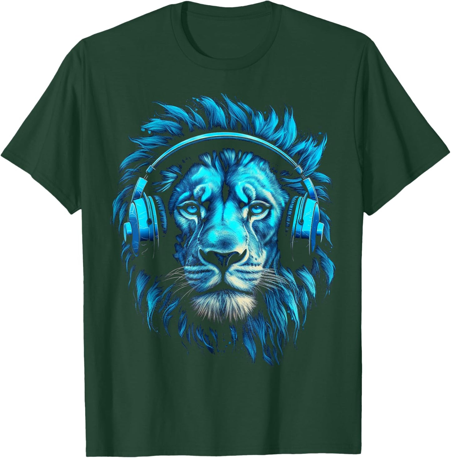 Lion Art Music Animal Headphones Blue Zoo Lion Motif T-Shirt - T-Shirt | Forest