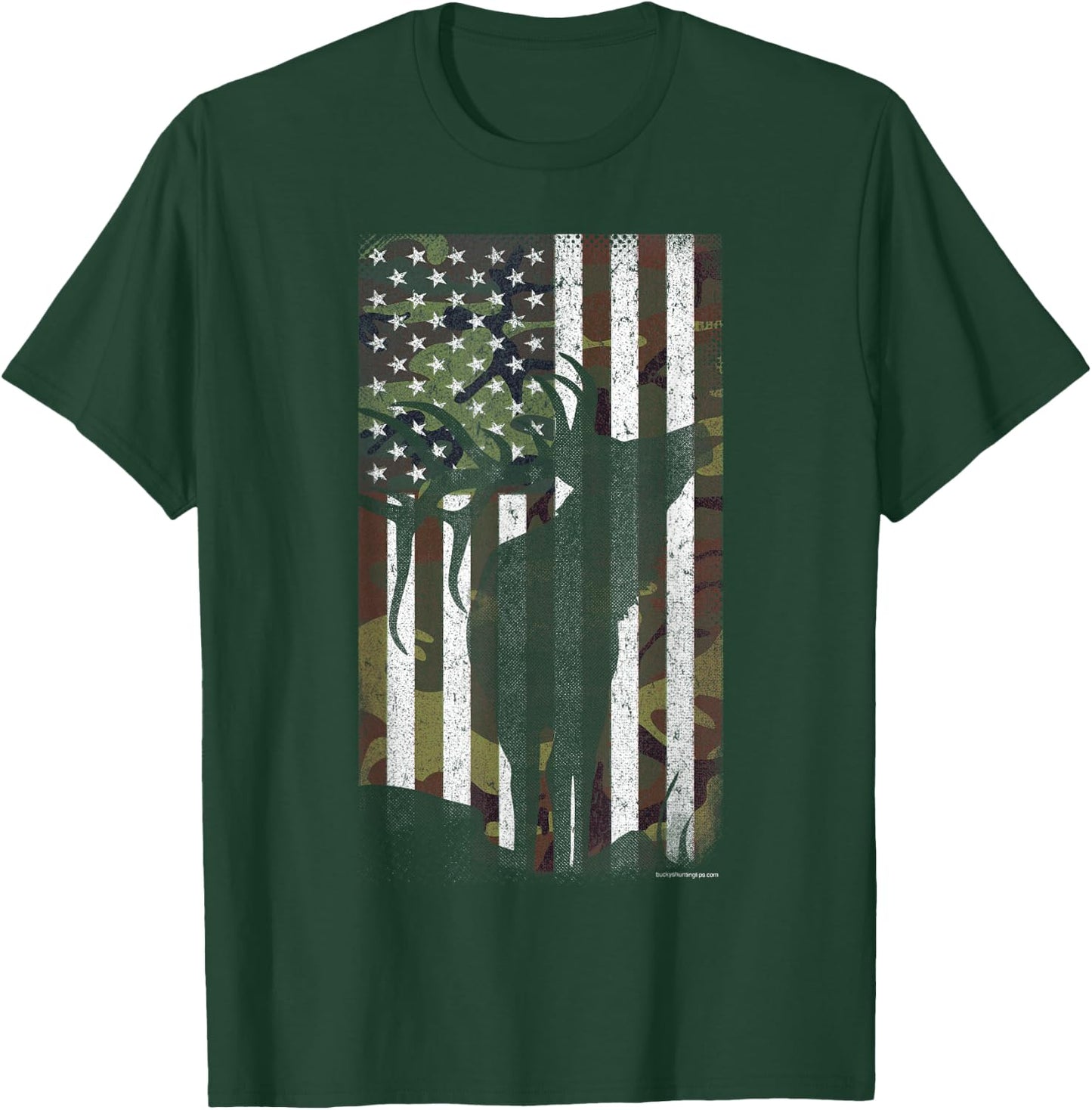 Elk Hunting Bugling Bull Camo US Flag - American Retro T-Shirt - T-Shirt | Forest