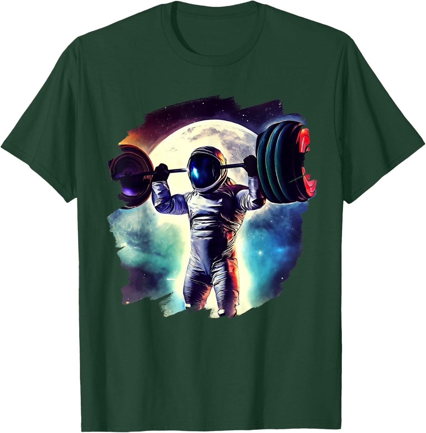 Astronaut Lifting Weights in Outer Space Weightlifting T-Shirt - T-Shirt | Forest