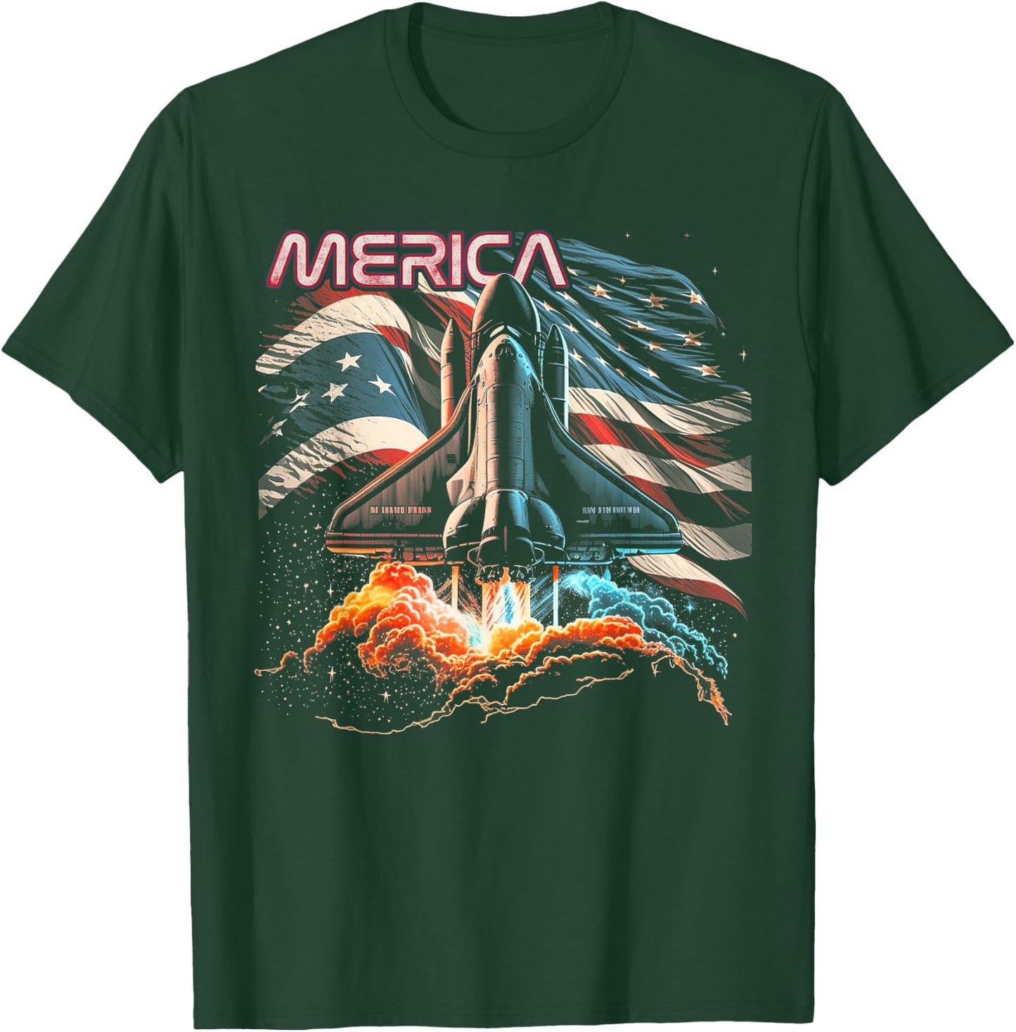 Astronaut Space Rocket Shuttle 4th of July American Flag USA Kids Men T-Shirt - T-Shirt | Forest