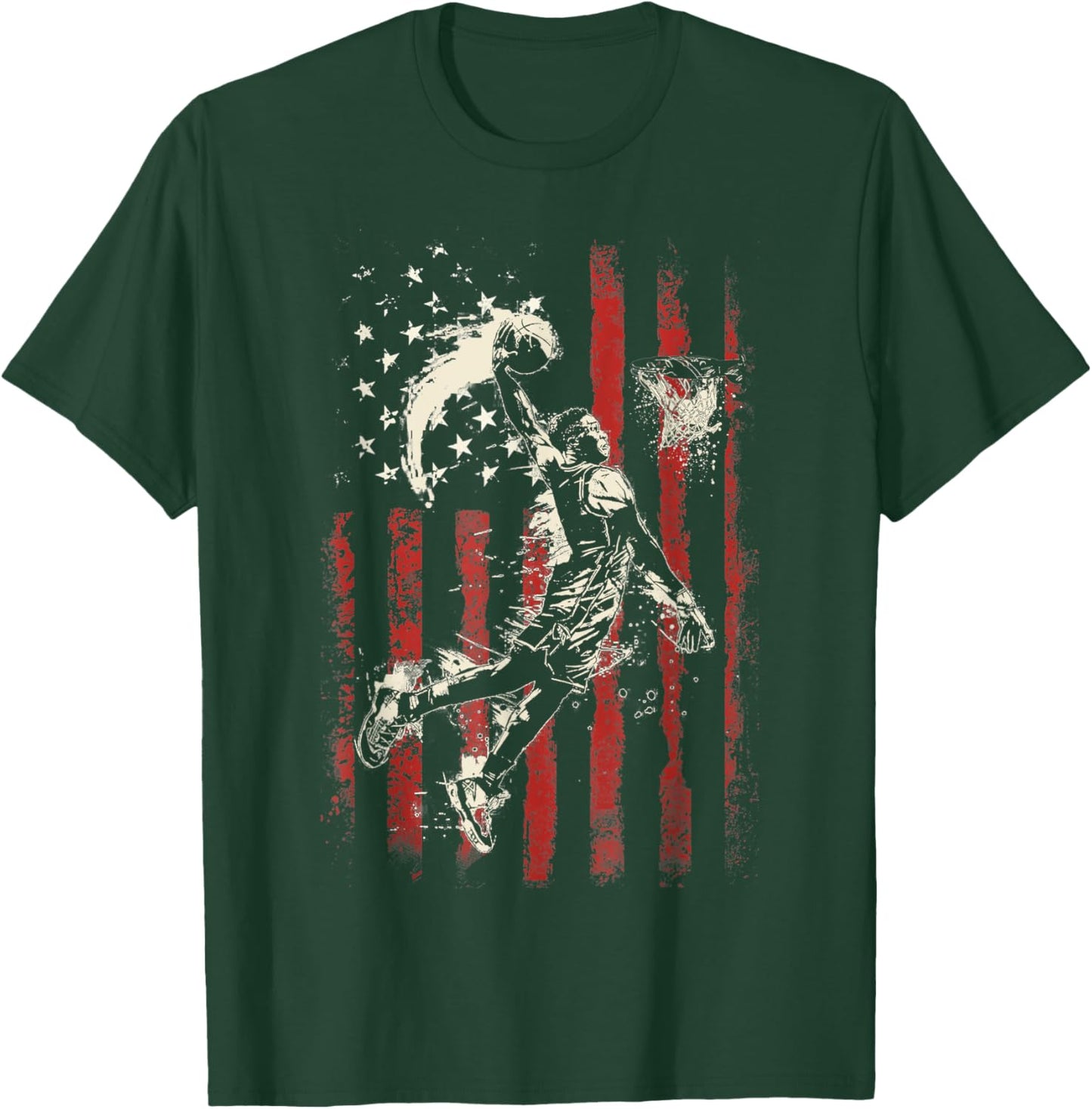 Patriotic Basketball 4th of July Men USA American Flag Boys T-Shirt - T-Shirt | Forest