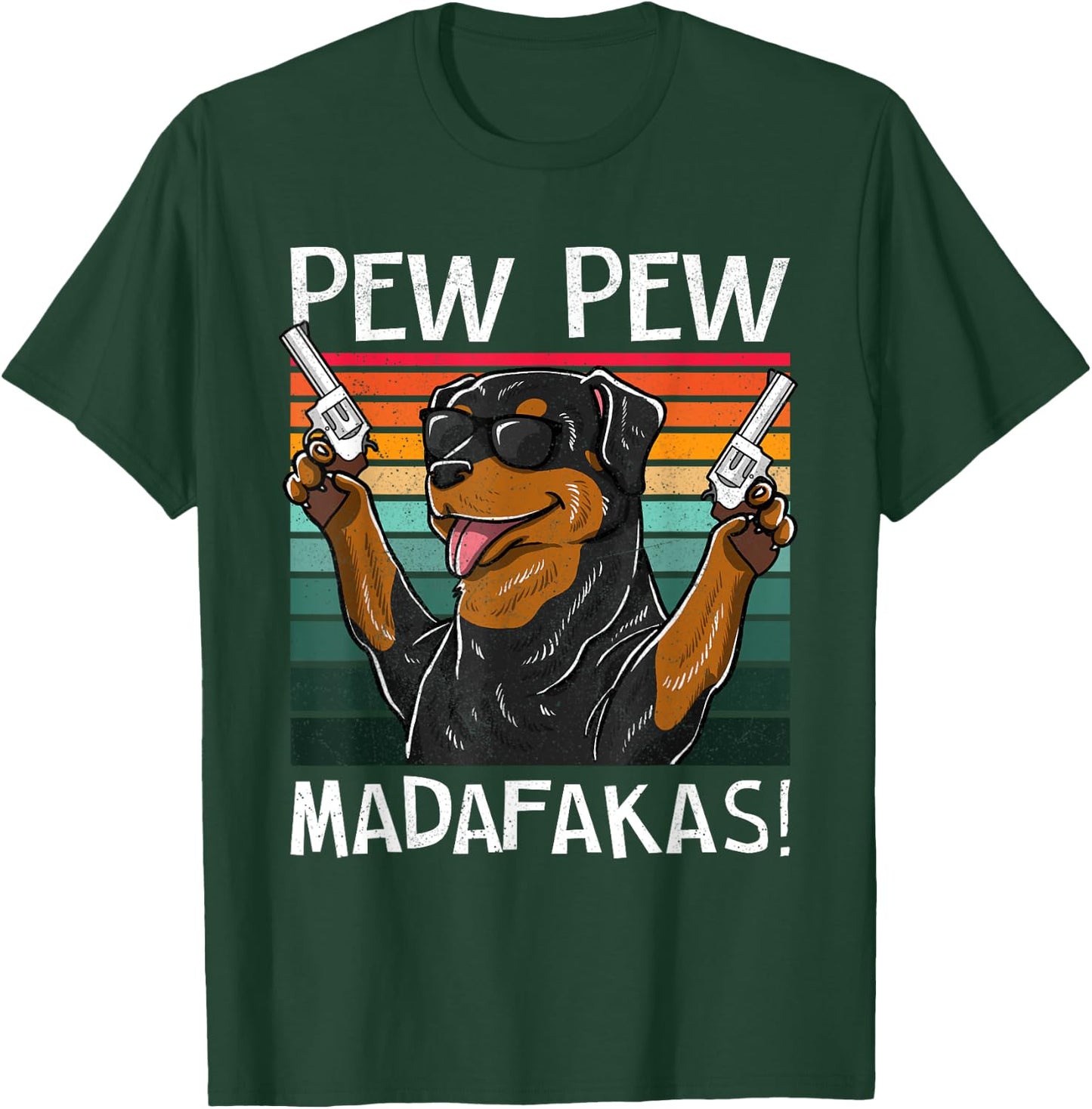 Rottweiler Pew Dog Vintage Retro Sunset Dogs Guns Nerd Women T-Shirt - T-Shirt | Forest