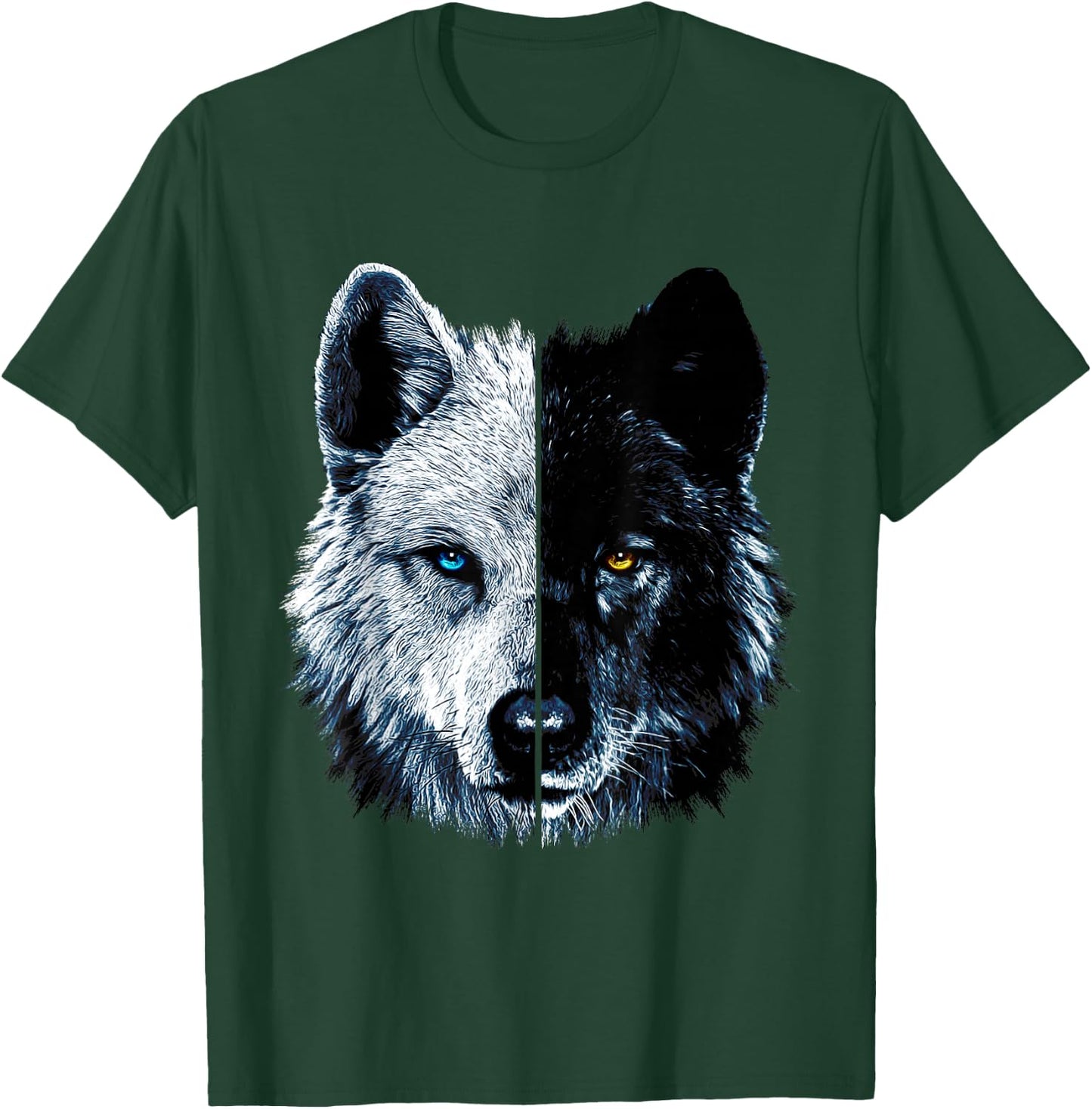 Polar And Black Two Face Wolf Split Face Magical Wolves T-Shirt - T-Shirt | Forest