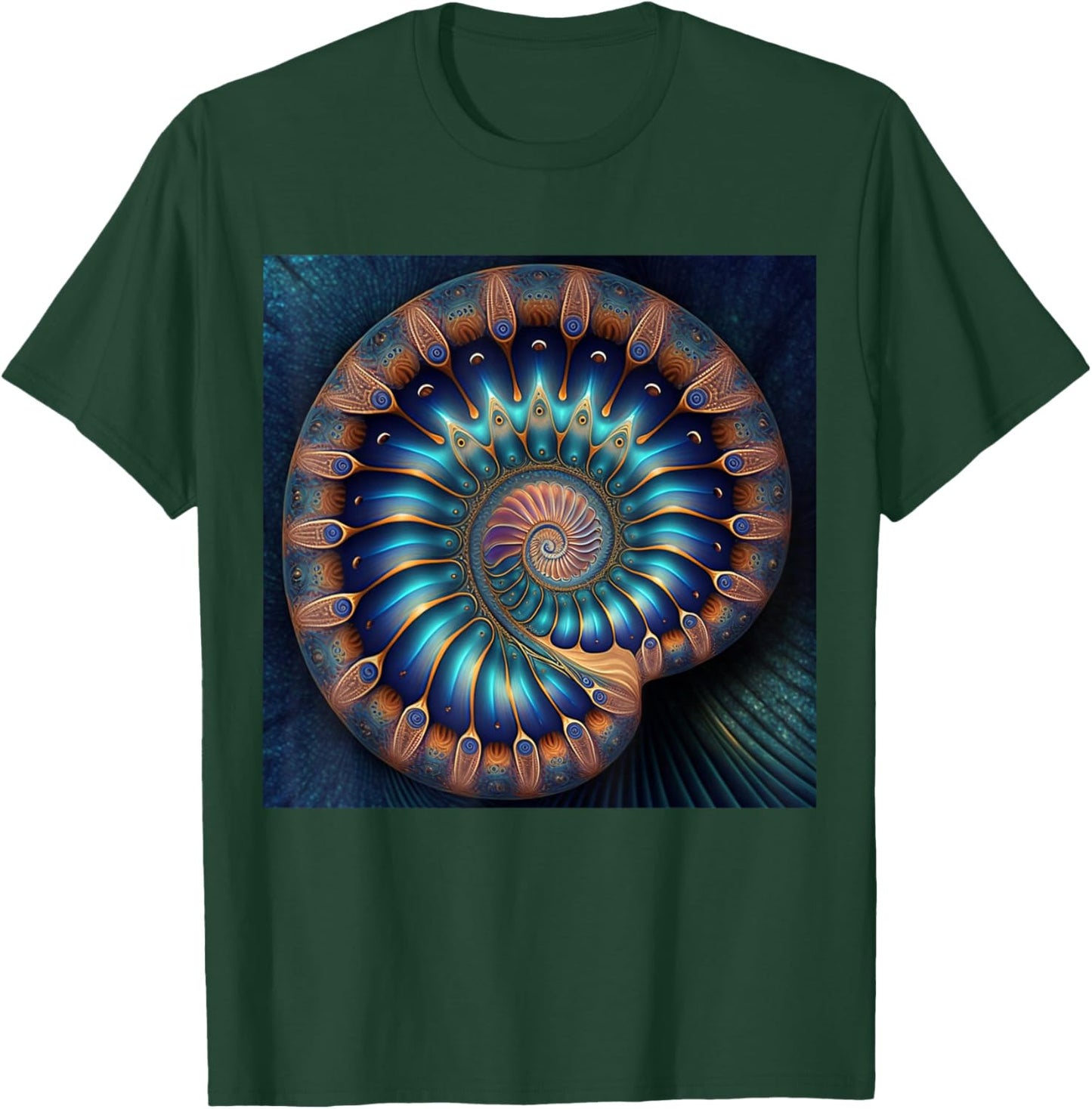 Blue Nautilus Shell Fibonacci Golden Ratio T-Shirt - T-Shirt | Forest