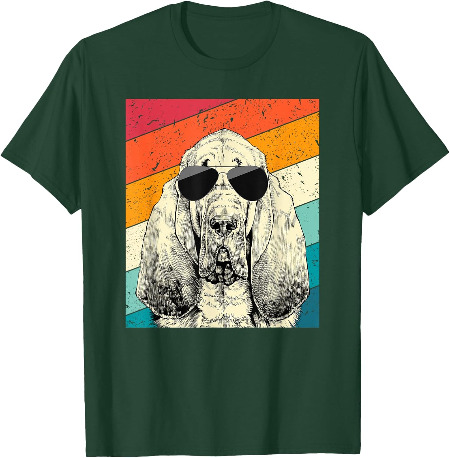 Retro Vintage Bloodhound with Sunglasses Dog Lovers Men Women Girls Kids T-Shirt - T-Shirt | Forest