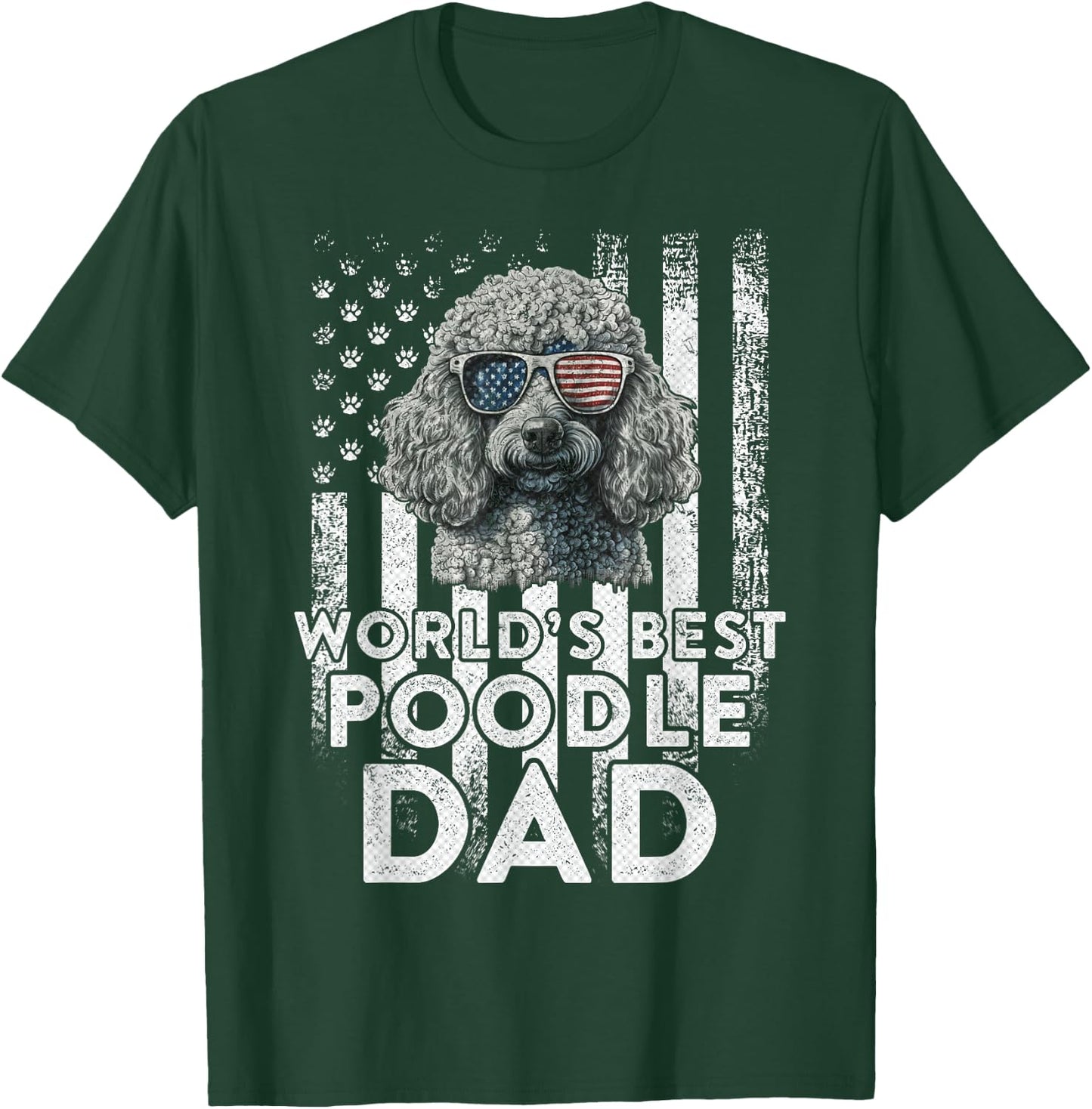 Vintage USA Flag World's Best Poodle Dog Dad Fathers Day Kids Men T-Shirt - T-Shirt | Forest