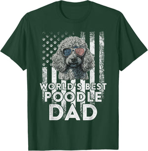 Vintage USA Flag World's Best Poodle Dog Dad Fathers Day Kids Men T-Shirt - T-Shirt | Forest