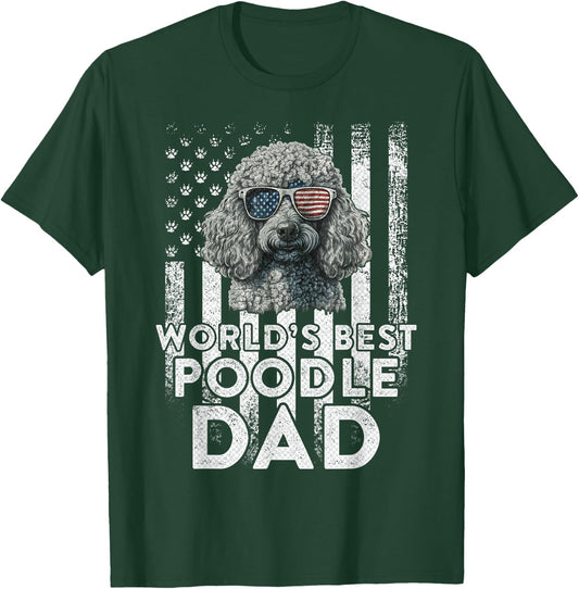 Vintage USA Flag World's Best Poodle Dog Dad Fathers Day Kids Men T-Shirt - T-Shirt | Forest