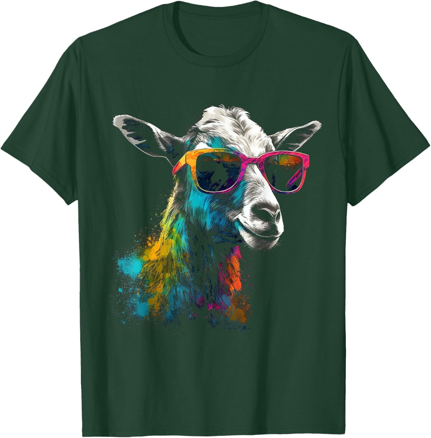 Goat Lover Artwork Sunglasses | Colorful Animal Motif Goat T-Shirt - T-Shirt | Forest