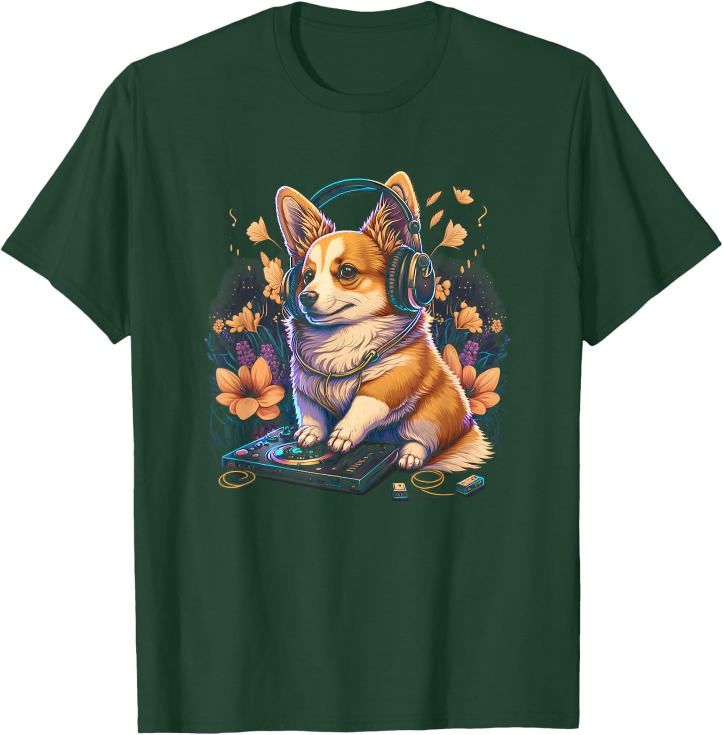Corgi Headphone DJ EDM Rave T-Shirt - T-Shirt | Forest