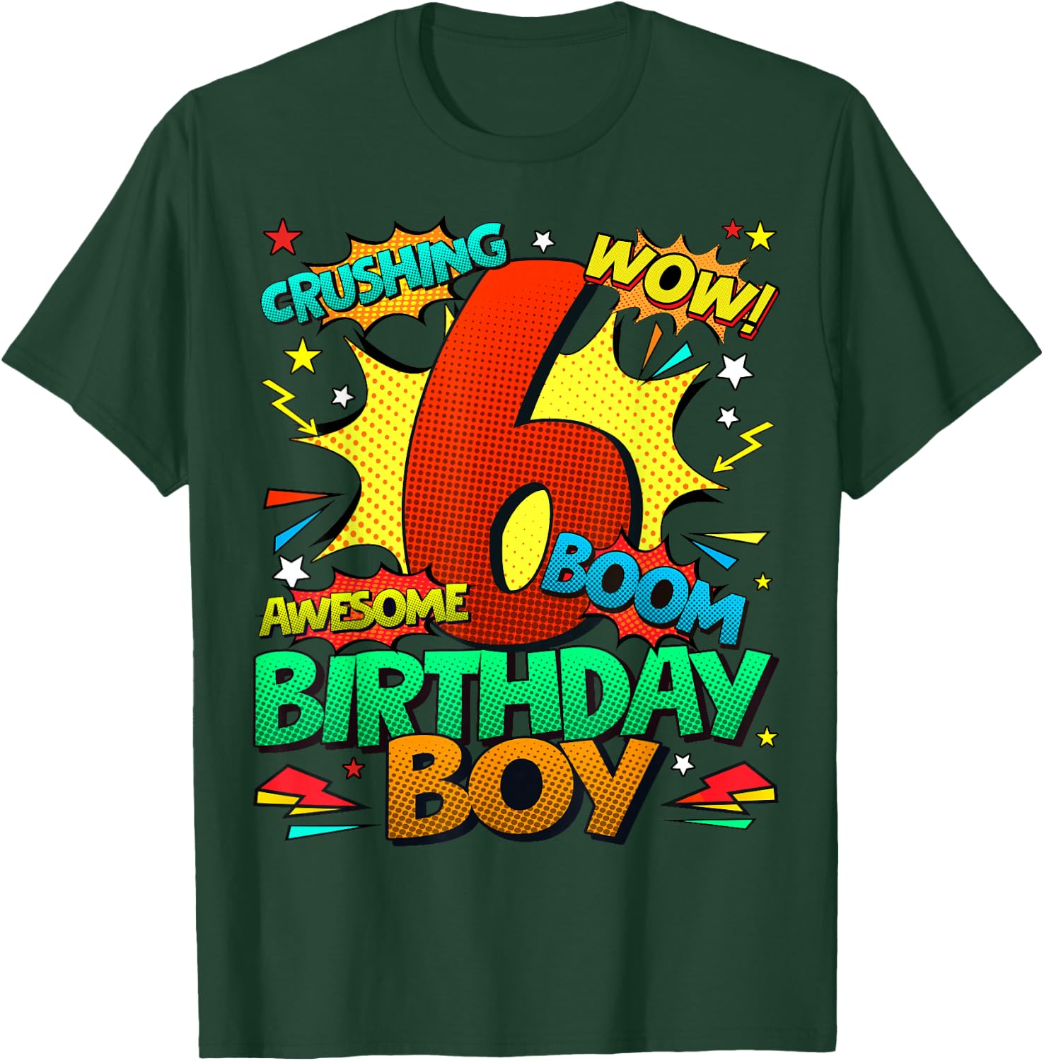 6th Birthday Kids Comic Style Kids Boys 6 Year Old Gifts T-Shirt - T-Shirt | Forest