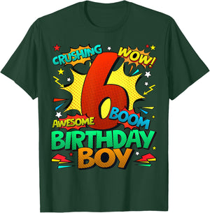 6th Birthday Kids Comic Style Kids Boys 6 Year Old Gifts T-Shirt - T-Shirt | Forest