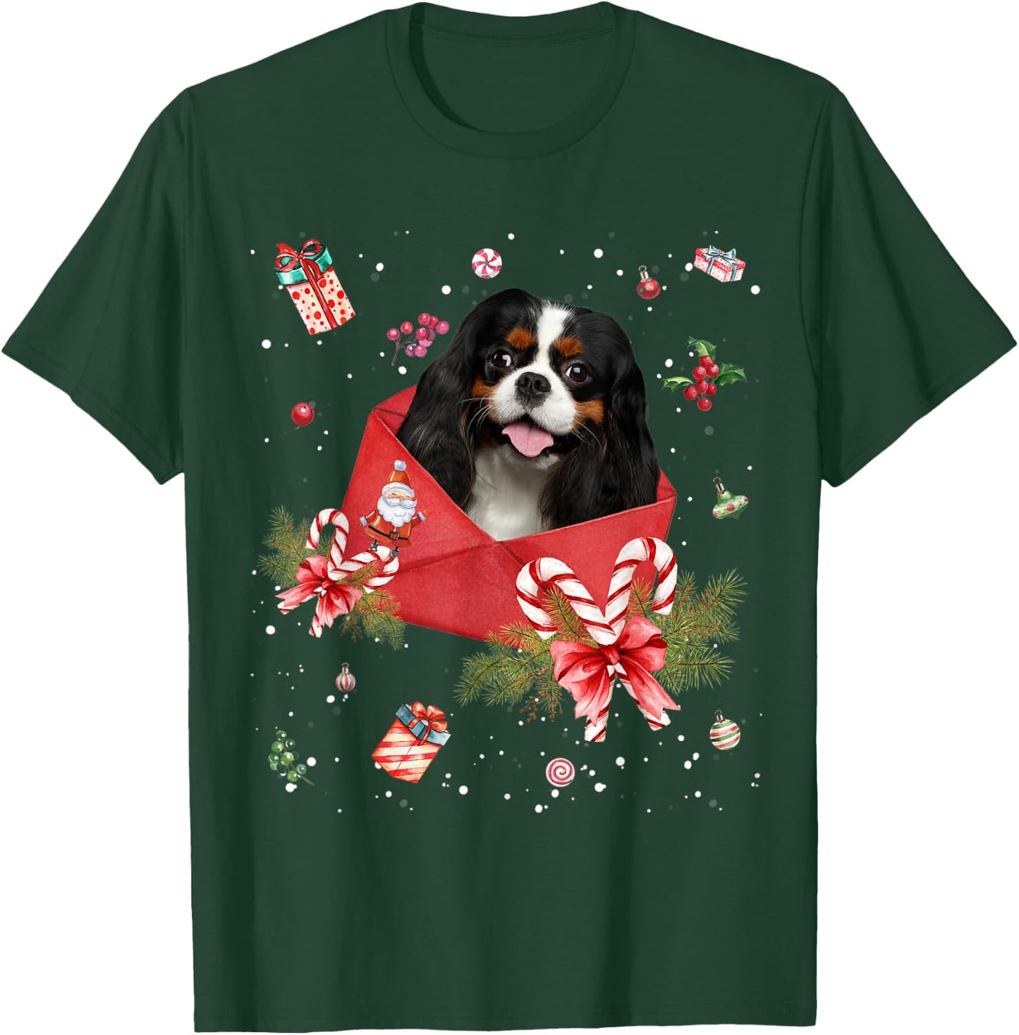 Cavalier King Charles Spaniel In Christmas Card Pajama Xmas T-Shirt - T-Shirt | Forest