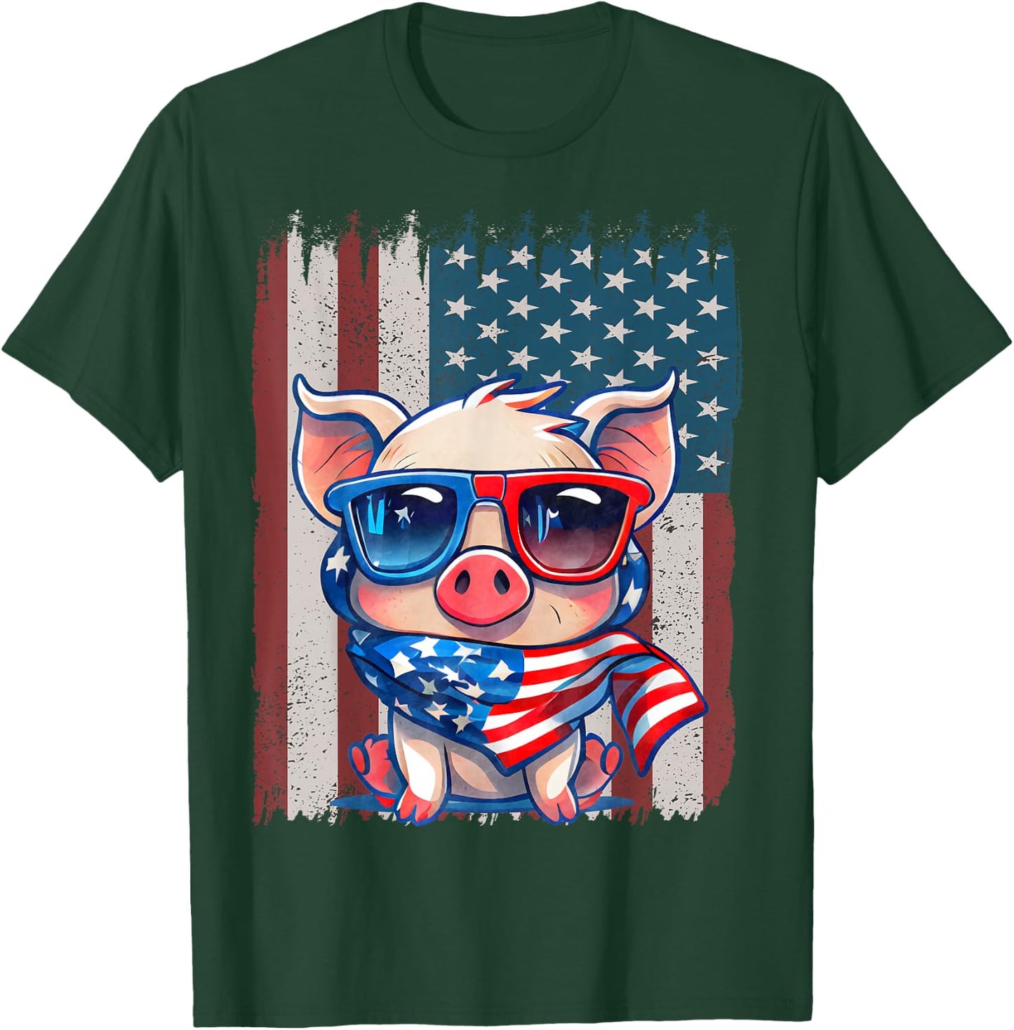 Retro American Flag Pig Dad Mom 4th of July T-Shirt - T-Shirt | Forest