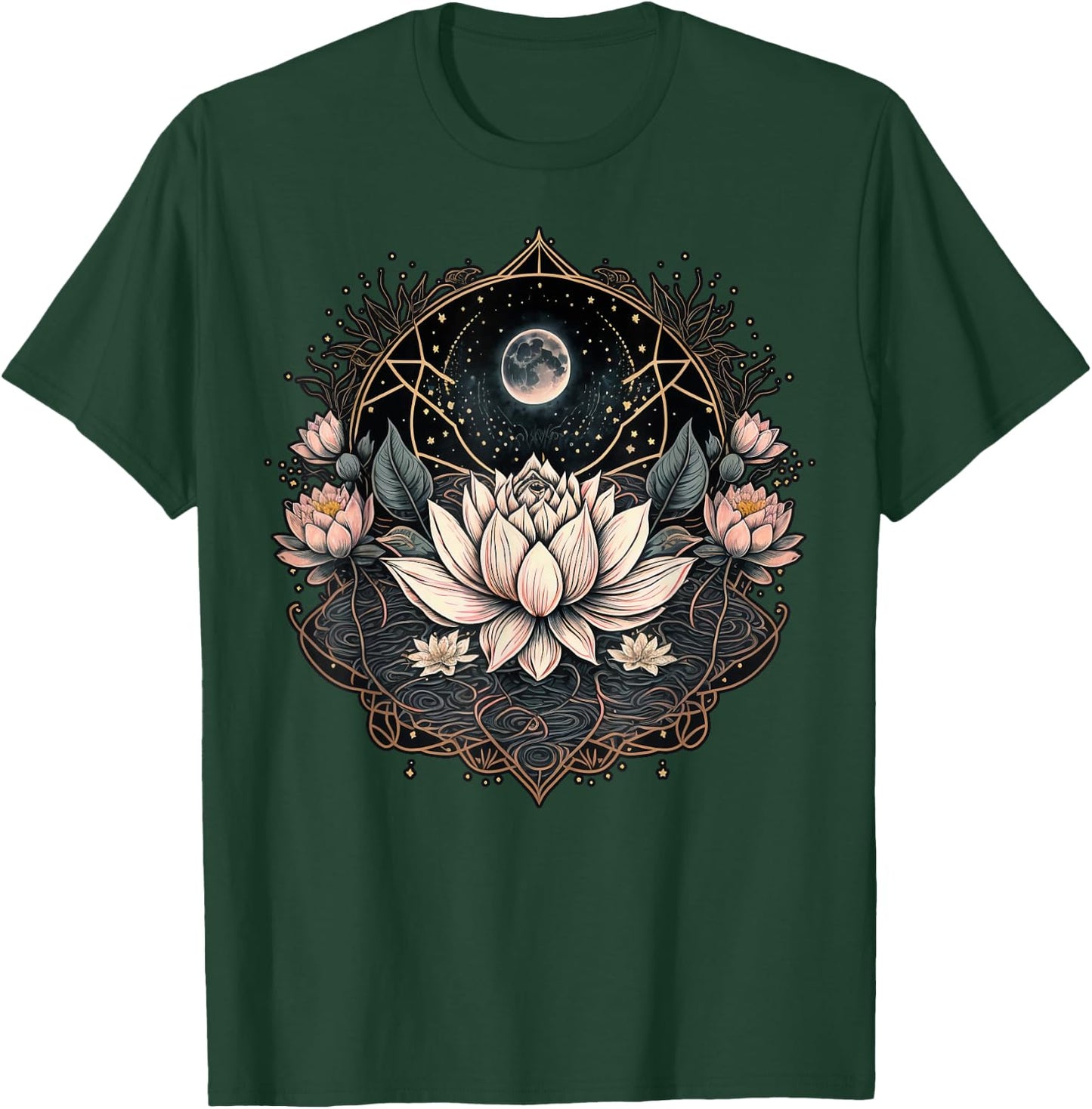 Moon Yoga Meditation Lotus Flower on Celestial Lunar Lotus T-Shirt - T-Shirt | Forest