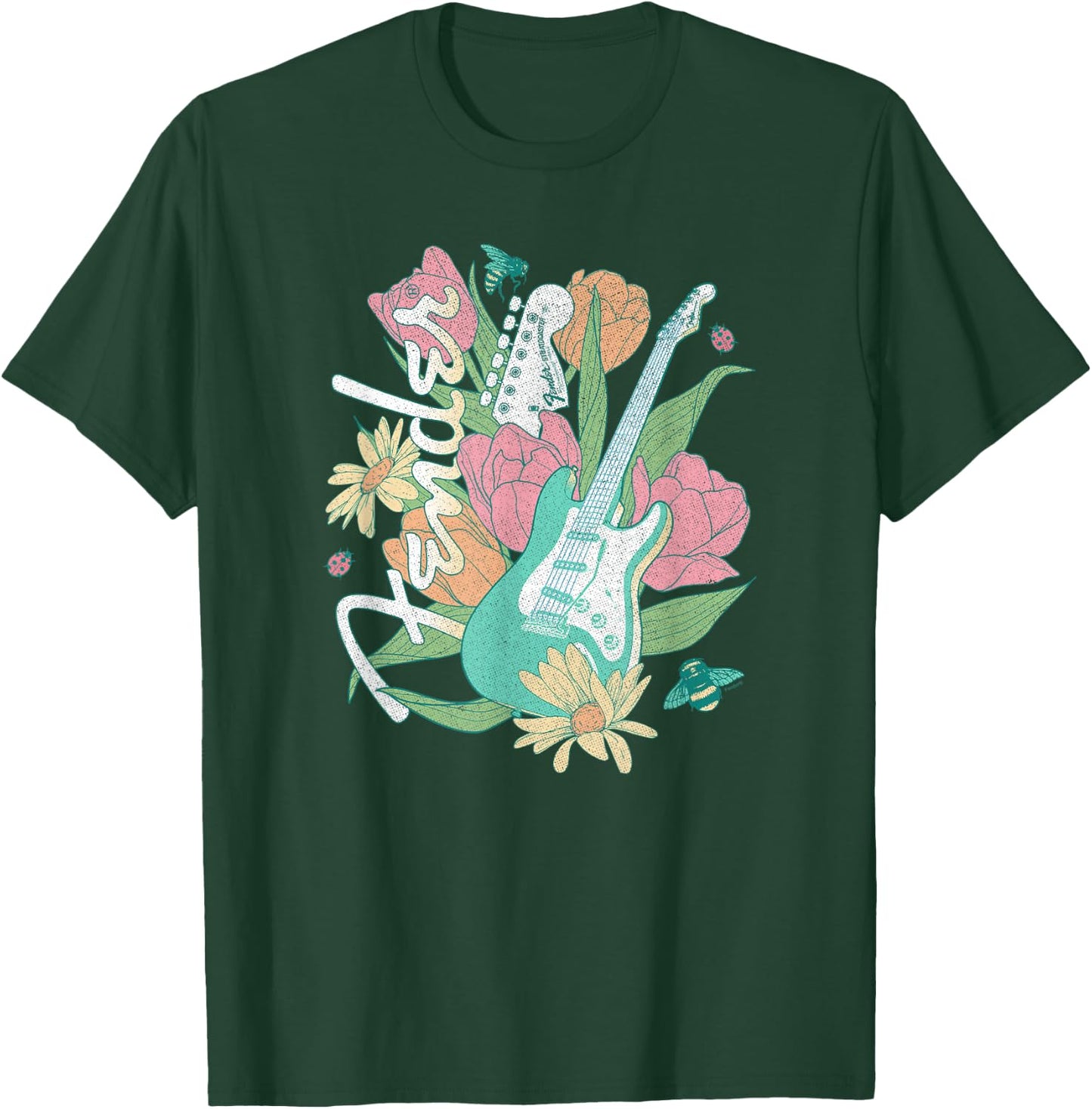 Fender Spring Time Guitar Vintage Bees And Flowers Poster T-Shirt - T-Shirt | Forest