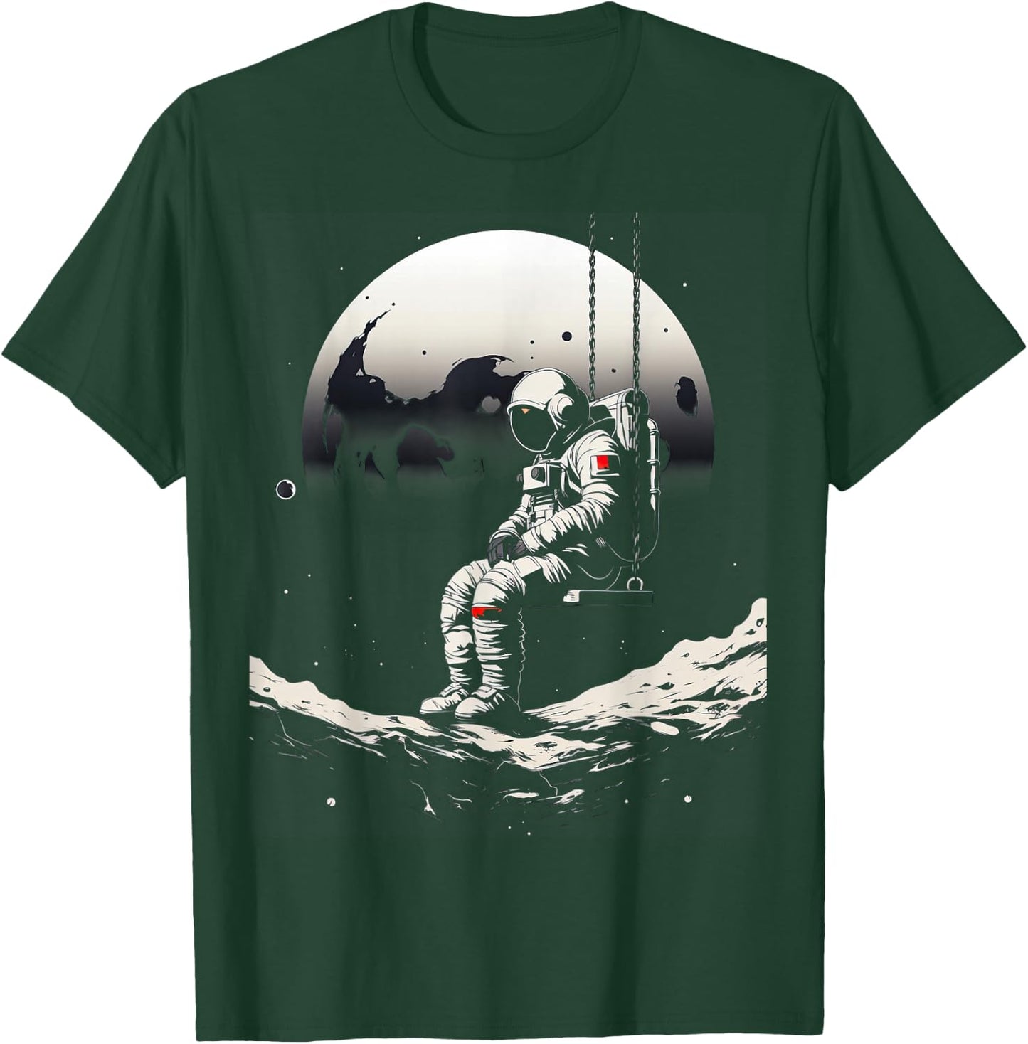 Astronaut Sitting on a Swing in Space Stars Moon T-Shirt - T-Shirt | Forest