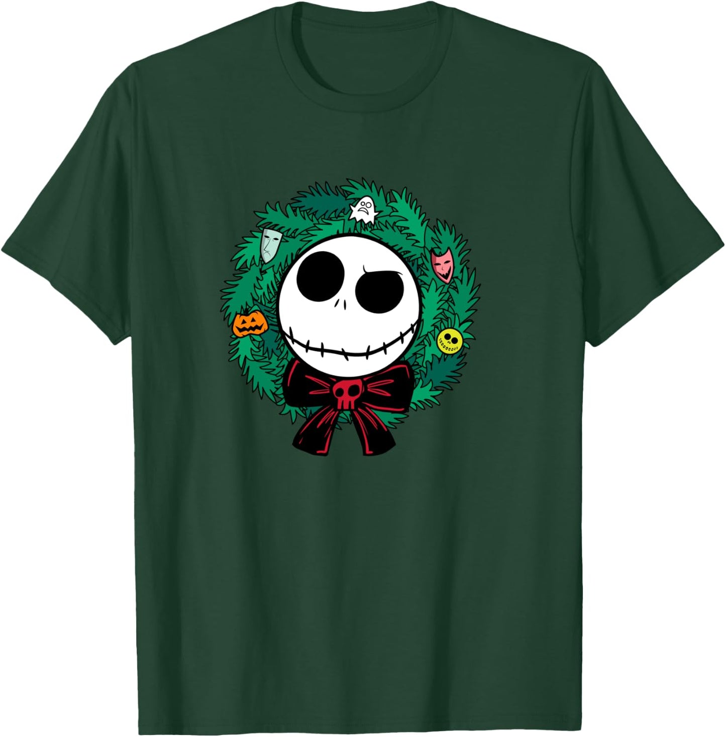 Amazon Essentials Nightmare Before Christmas Jack Festive Holiday Wreath T-Shirt - T-Shirt | Forest