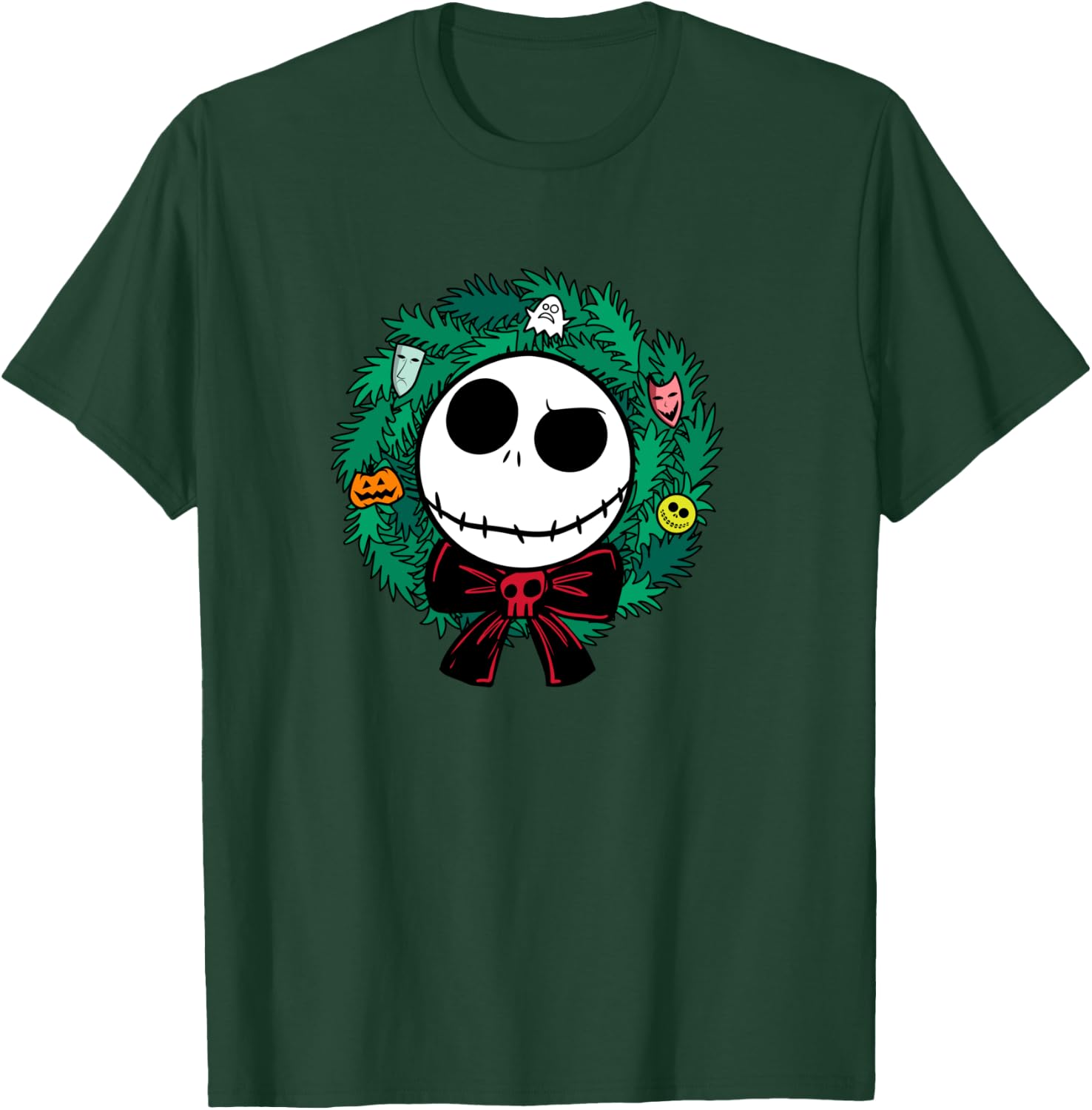 Amazon Essentials Nightmare Before Christmas Jack Festive Holiday Wreath T-Shirt - T-Shirt | Forest