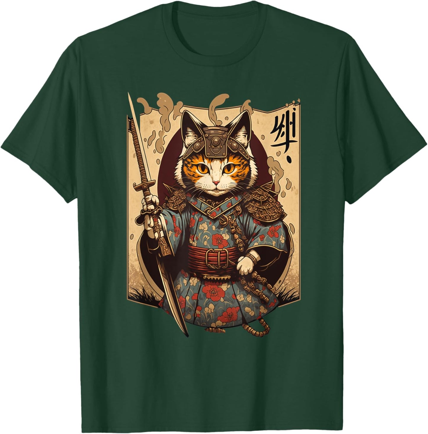 Retro Japanese Samurai Ninja Cat Kawaii Tattoo Graphic Style T-Shirt - T-Shirt | Forest