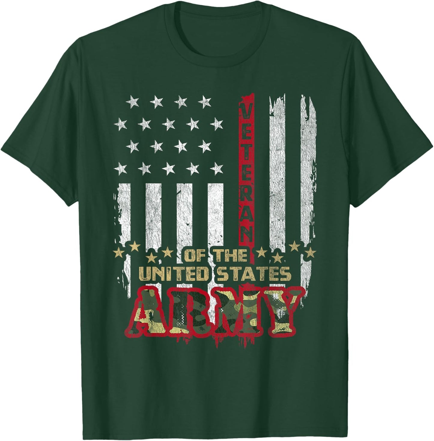 Vintage Patriotic U.S Army Veteran Red Line American Flag Girls Kids Men T-Shirt - T-Shirt | Forest