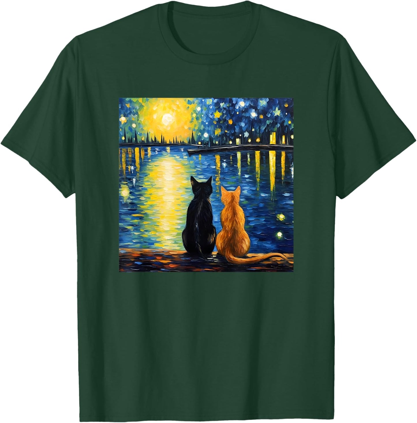 Two Cats Starry Night Lover Cat Art Painting Kitten Van Gogh T-Shirt - T-Shirt | Forest