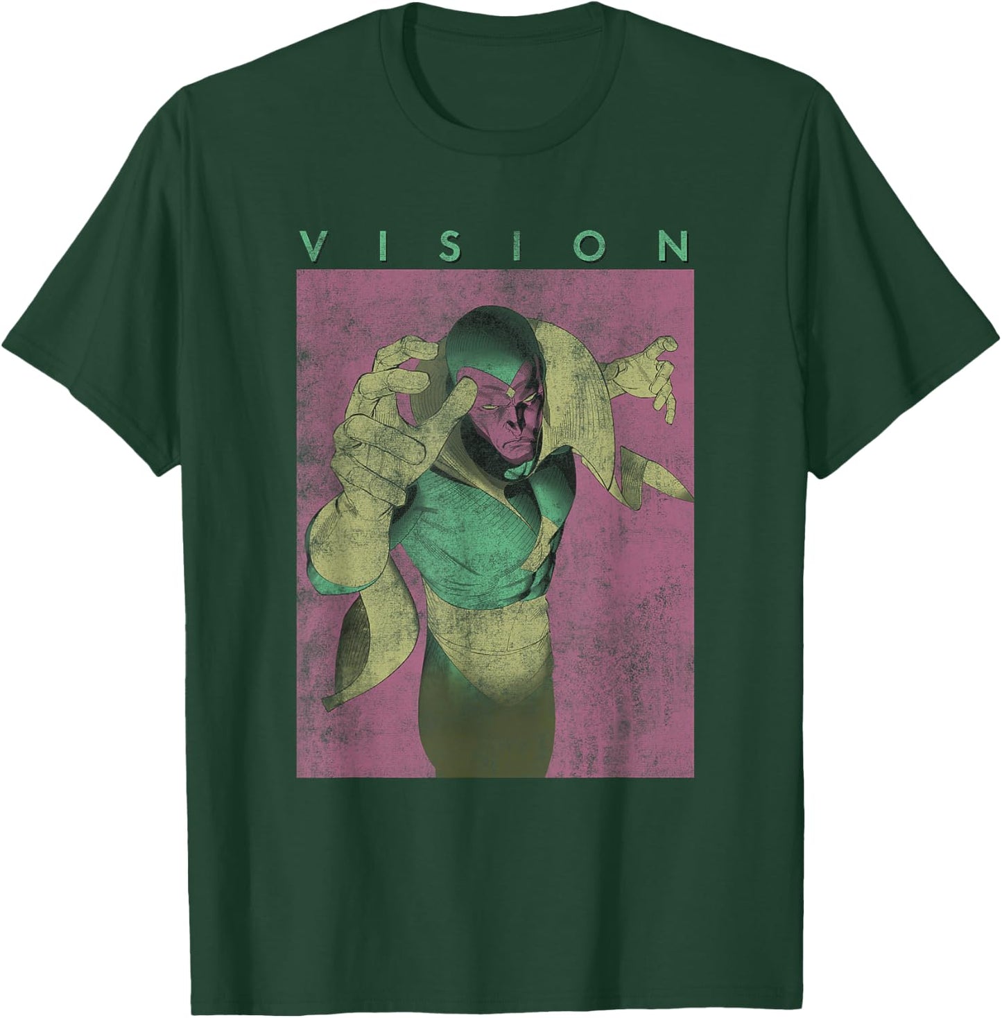 Marvel Comics Retro Classic Vision Flying Distressed Logo T-Shirt - T-Shirt | Forest